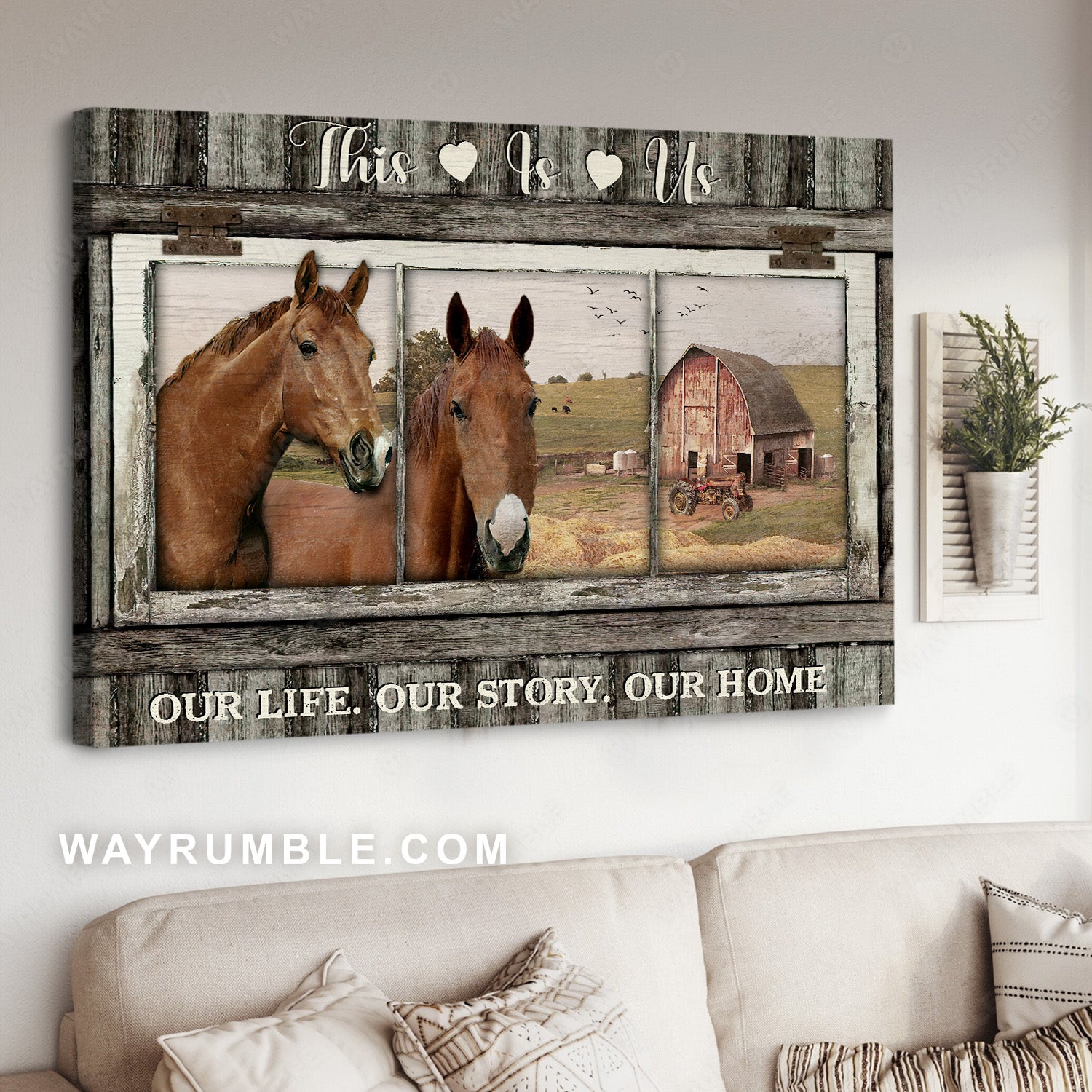Brown horse, Countryside drawing, Our life, Our story, Our home - Family Landscape Canvas Prints, Wall Art