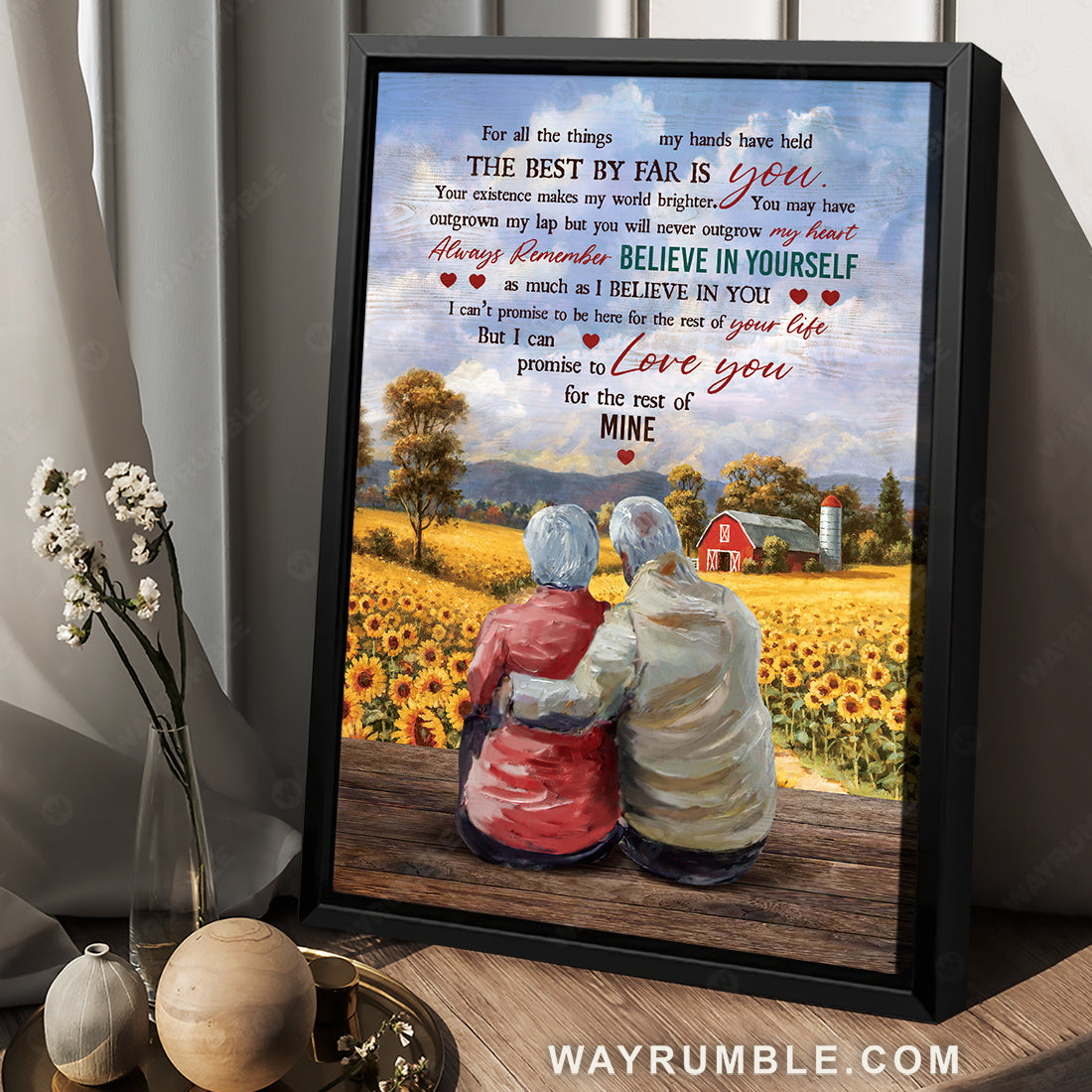 Old couple, Brilliant sunflower field, Always remember believe in yourself - Family Portrait Canvas Prints, Wall Art