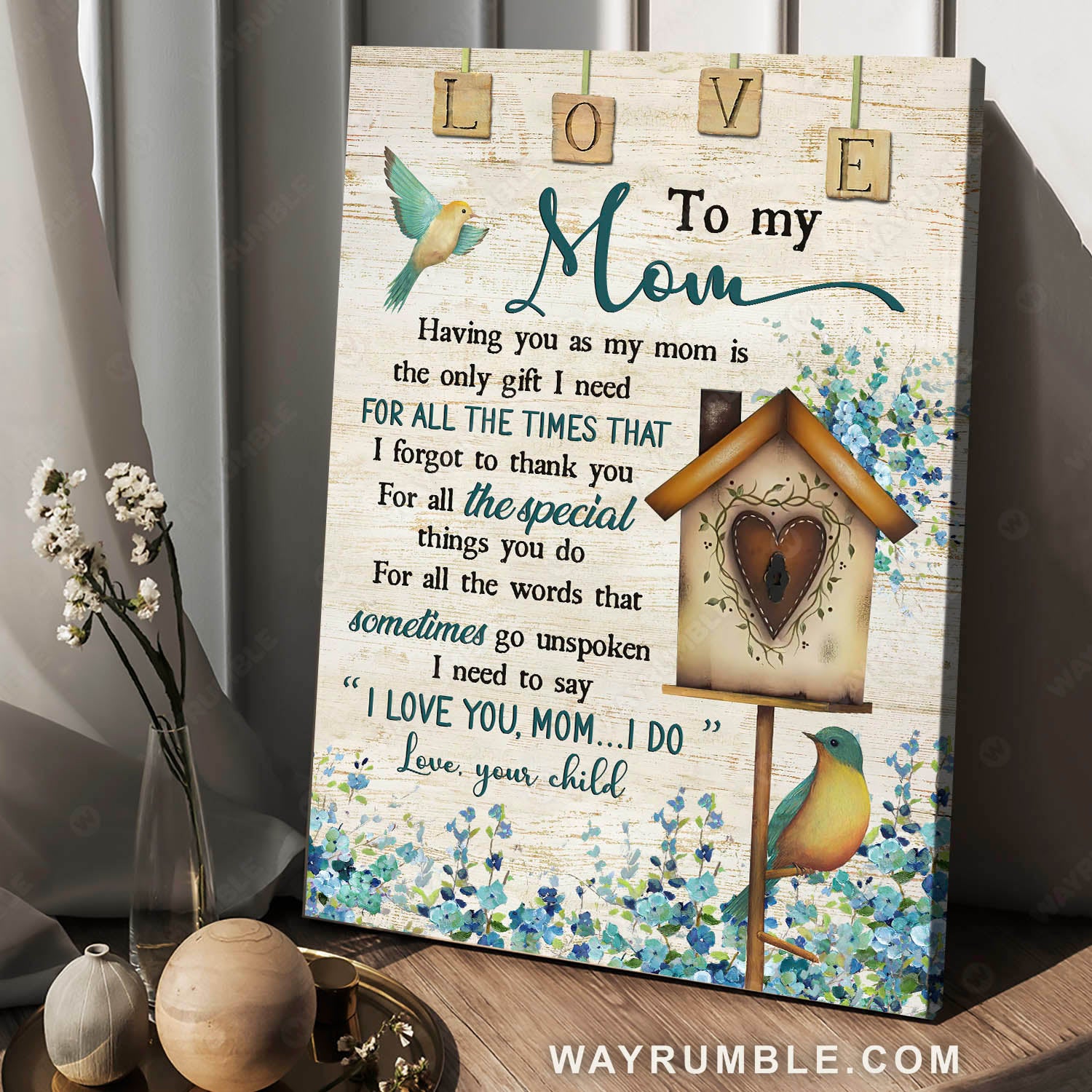 Daughter to mom, Vintage birdhouse, Colorful bird, I need to say I love you - Family Portrait Canvas Prints, Wall Art