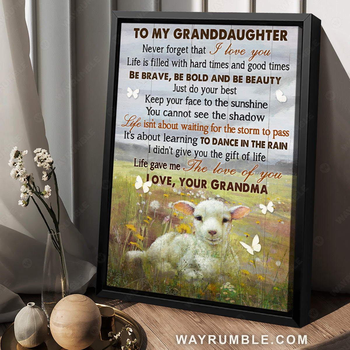 Grandma to granddaughter, Lamb drawing, Meadow land, Never forget that I love you - Family Portrait Canvas Prints, Wall Art