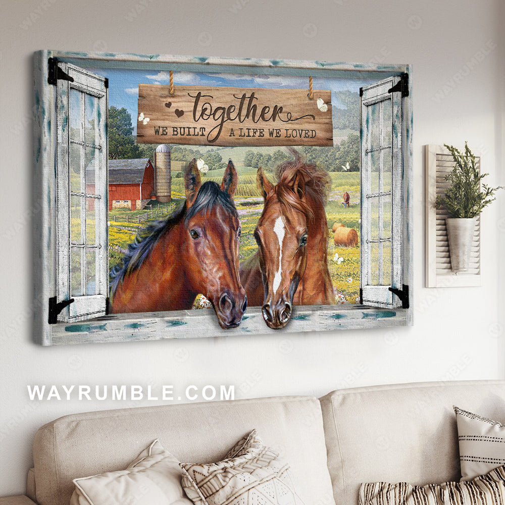 Face of horse, Flower field, Peace farm, Together we built a life we loved - Family Landscape Canvas Prints, Wall Art