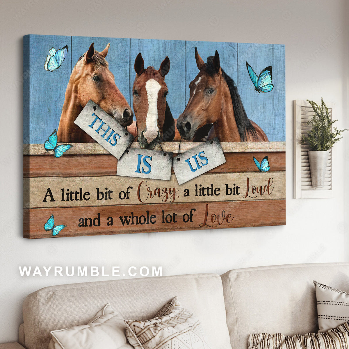 Dream horses, Blue butterfly, This is us, A little bit of crazy - Family Landscape Canvas Prints, Wall Art