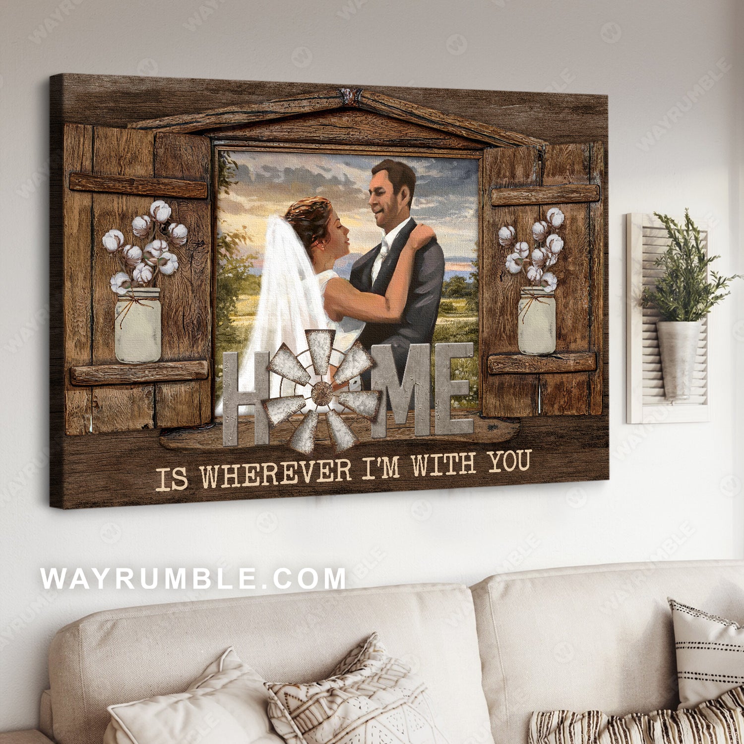 Wedding day, Cotton flower, Windmill, Home is wherever I'm with you - Family Landscape Canvas Prints, Wall Art