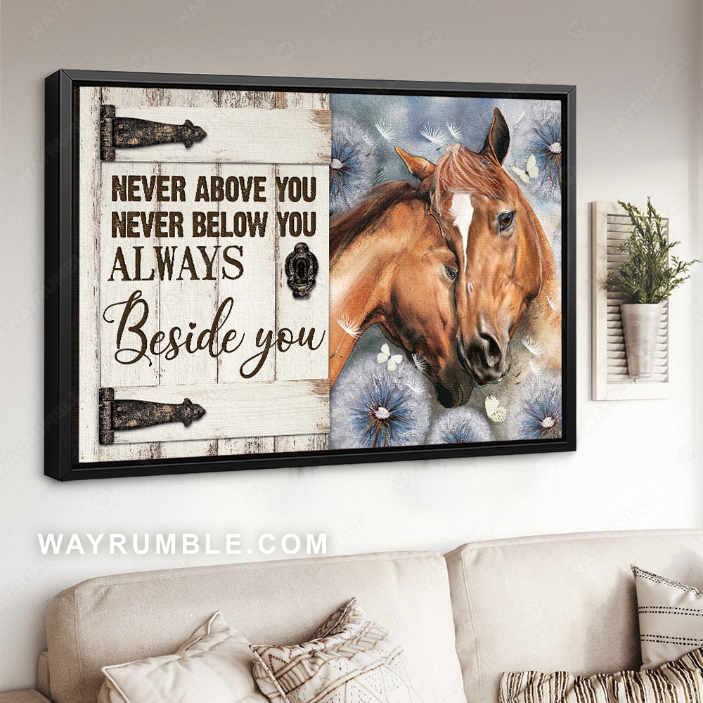 Beautiful horse drawing, Dandelion field, Always beside you - Family Landscape Canvas Prints, Wall Art