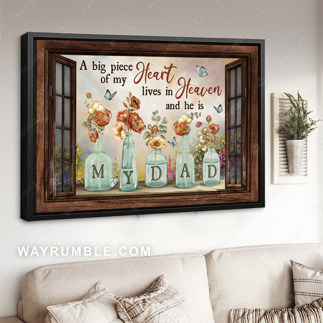 Son to dad, Vintage hibiscus flower, A big piece of my heart - Family Landscape Canvas Prints, Wall Art