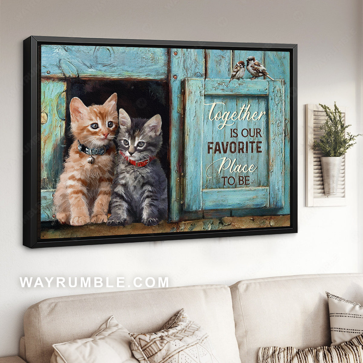 Pretty little cat drawing, Antique window, Together is our favorite place to be - Family Landscape Canvas Prints, Wall Art