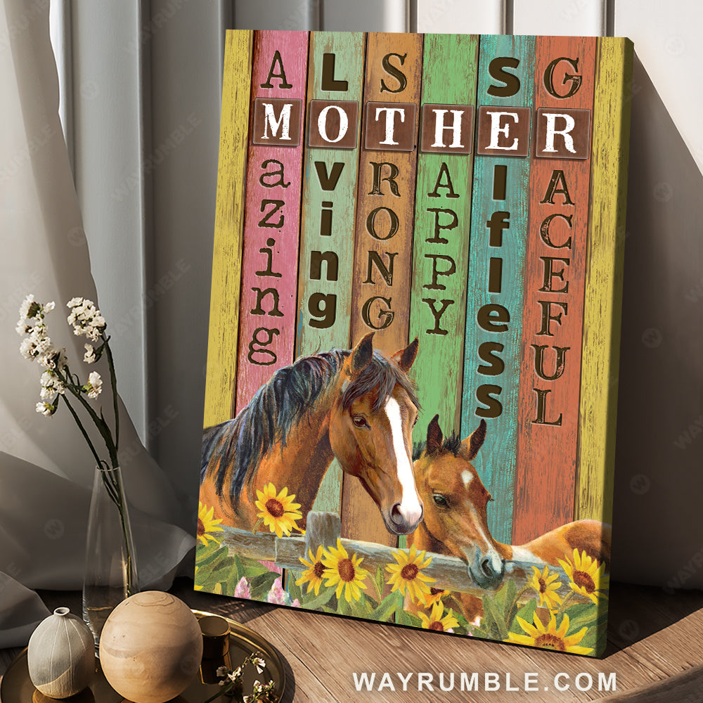 Dream horses, Colorful background, Sunflower, Mother - Family Portrait Canvas Prints, Wall Art