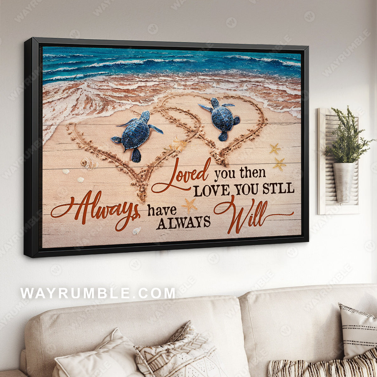 Blue sea turtle, Beautiful ocean, Heart shape, Loved you then - Family Landscape Canvas Prints, Wall Art