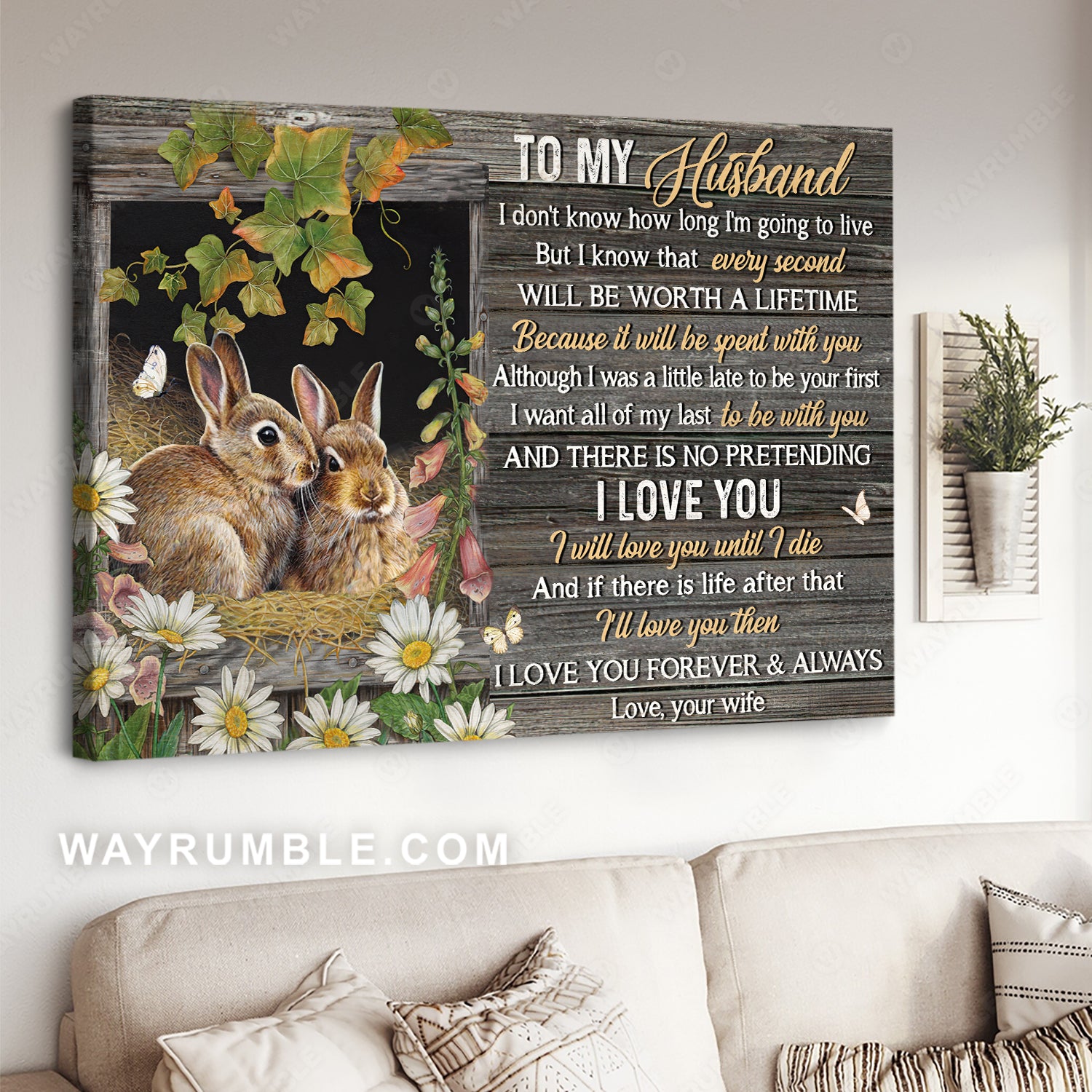 To my husband, Little rabbit, Daisy drawing, I love you forever and always - Family Landscape Canvas Prints, Wall Art