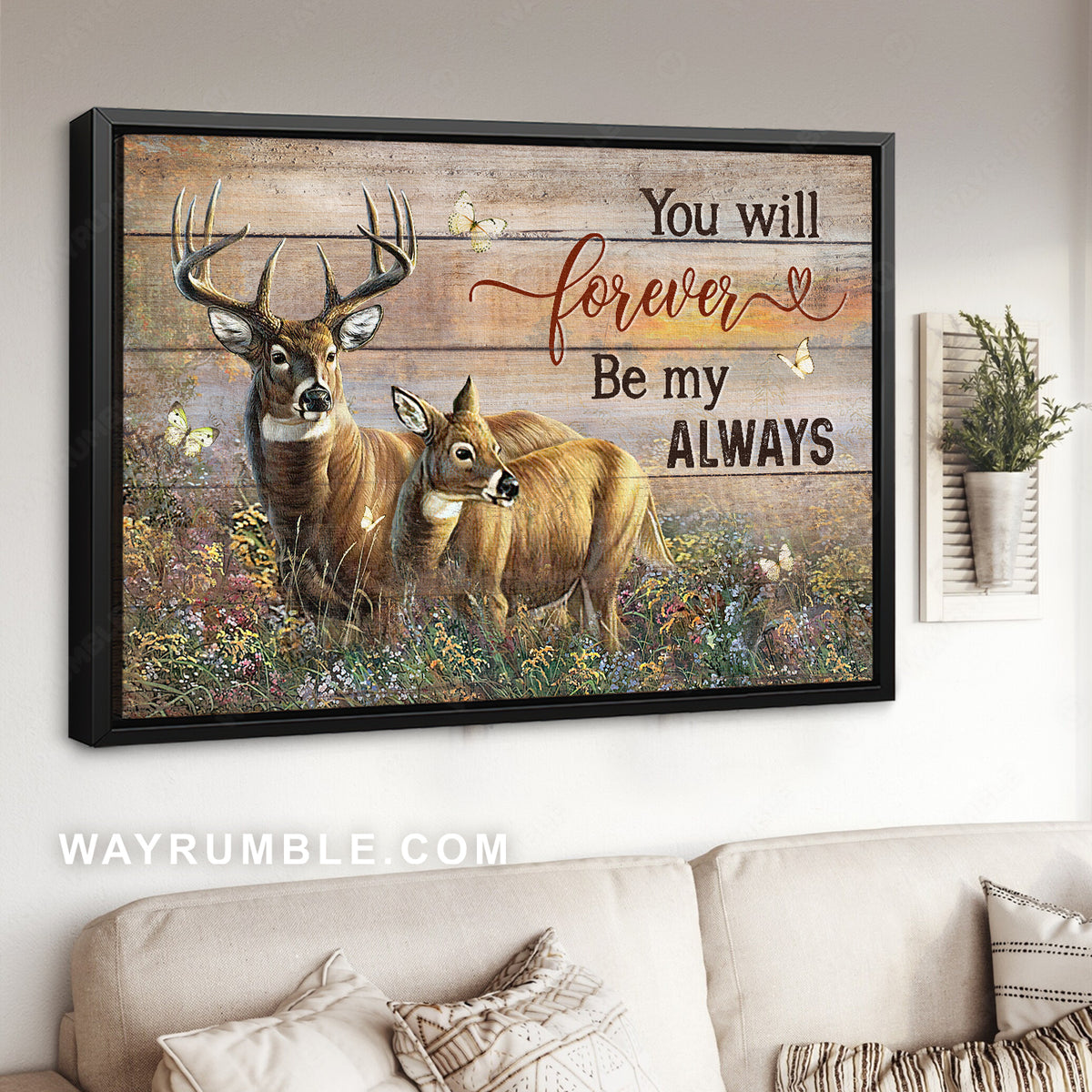 Amazing deer, Pretty flower field, You will forever be my always - Family Landscape Canvas Prints, Wall Art