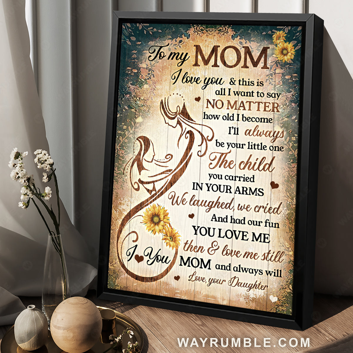 Daughter to mom, Sunflower painting, Gift for mom, I love you and this is all I want to say - Family Portrait Canvas Prints, Wall Art