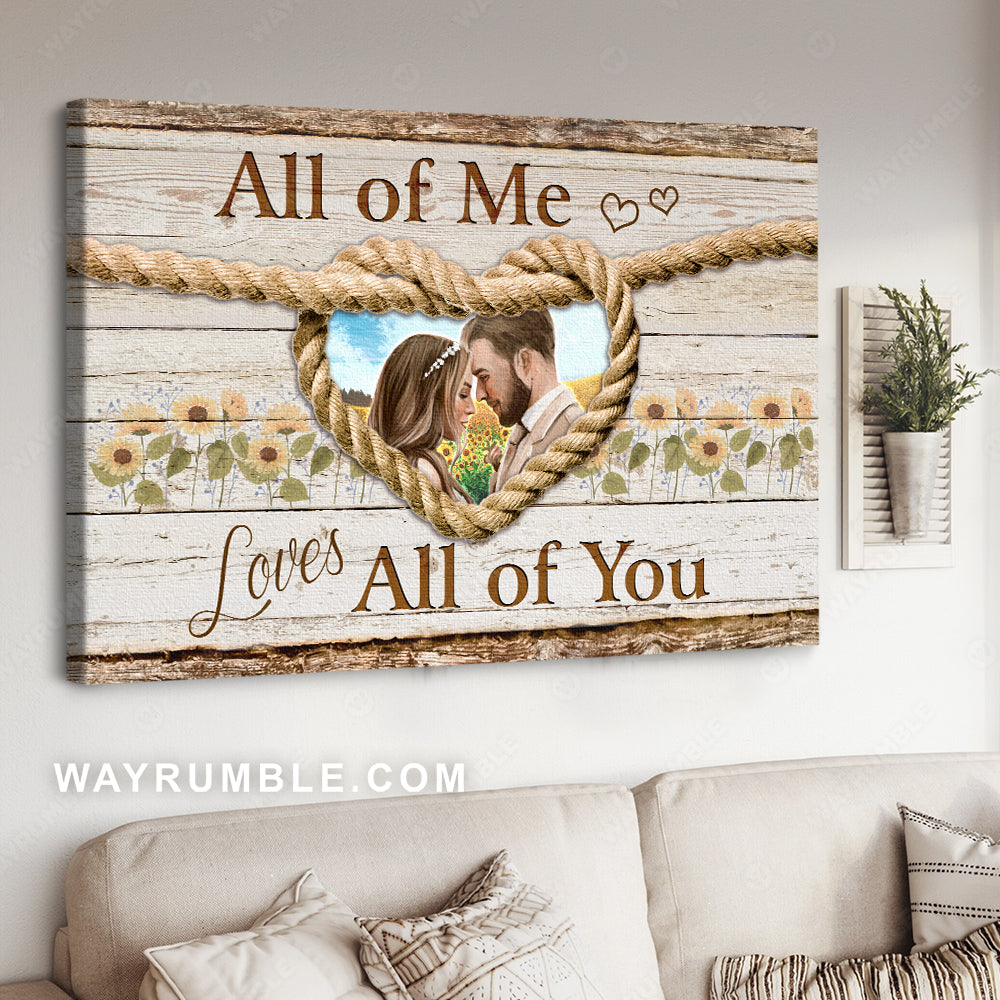 Heart shape, Happy wedding, Sunflower garden, All of me loves all of you - Family Landscape Canvas Prints, Wall Art