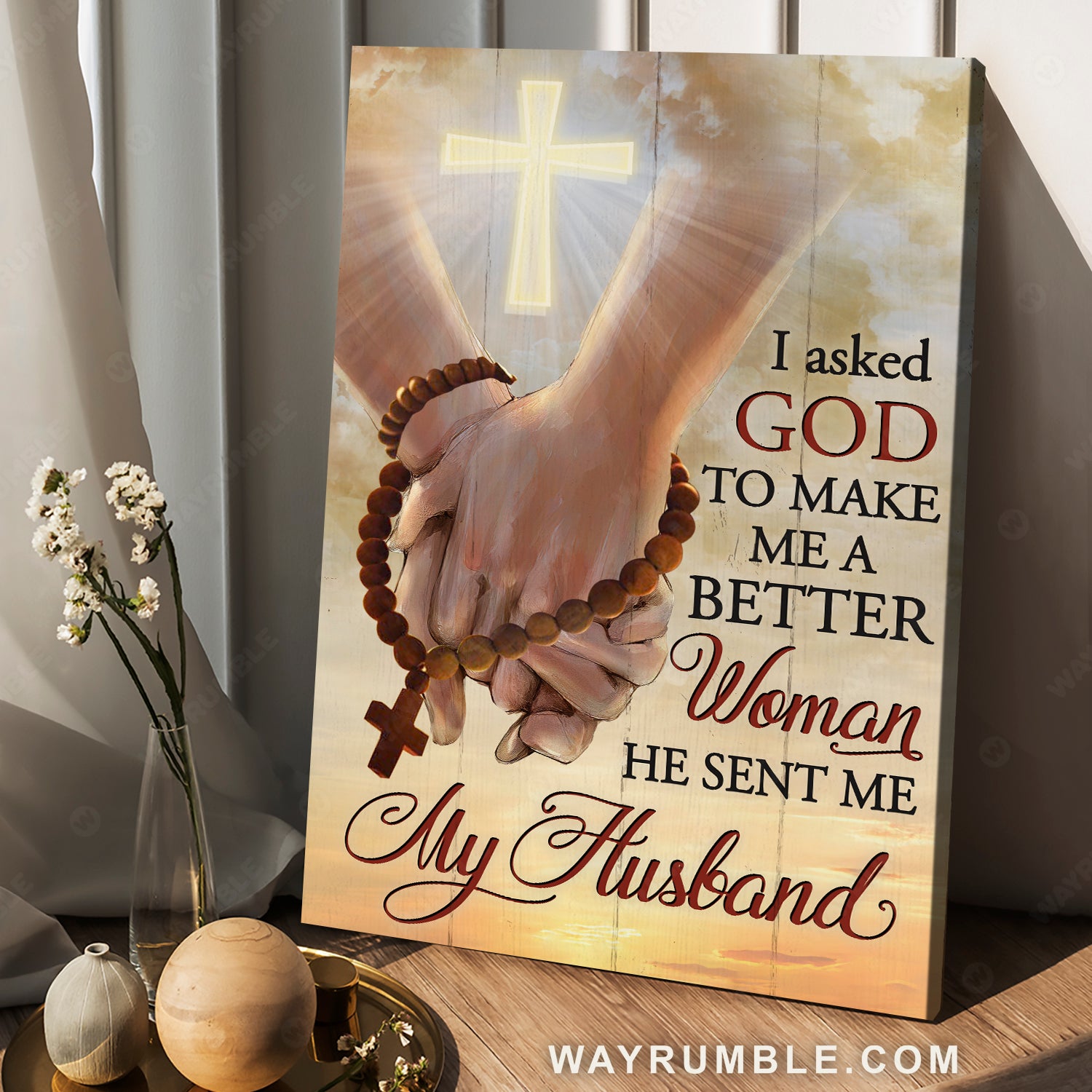 Hand in hand, Light cross, Jesus cross necklace, God sent me my husband - Family Portrait Canvas Prints, Wall Art