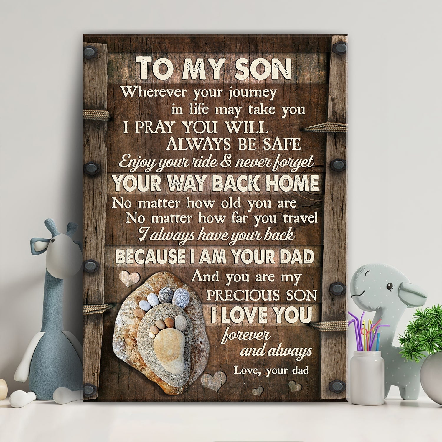 Dad to son, Pebble Footprints, No matter what I always have your back - Family Portrait Canvas Prints, Wall Art
