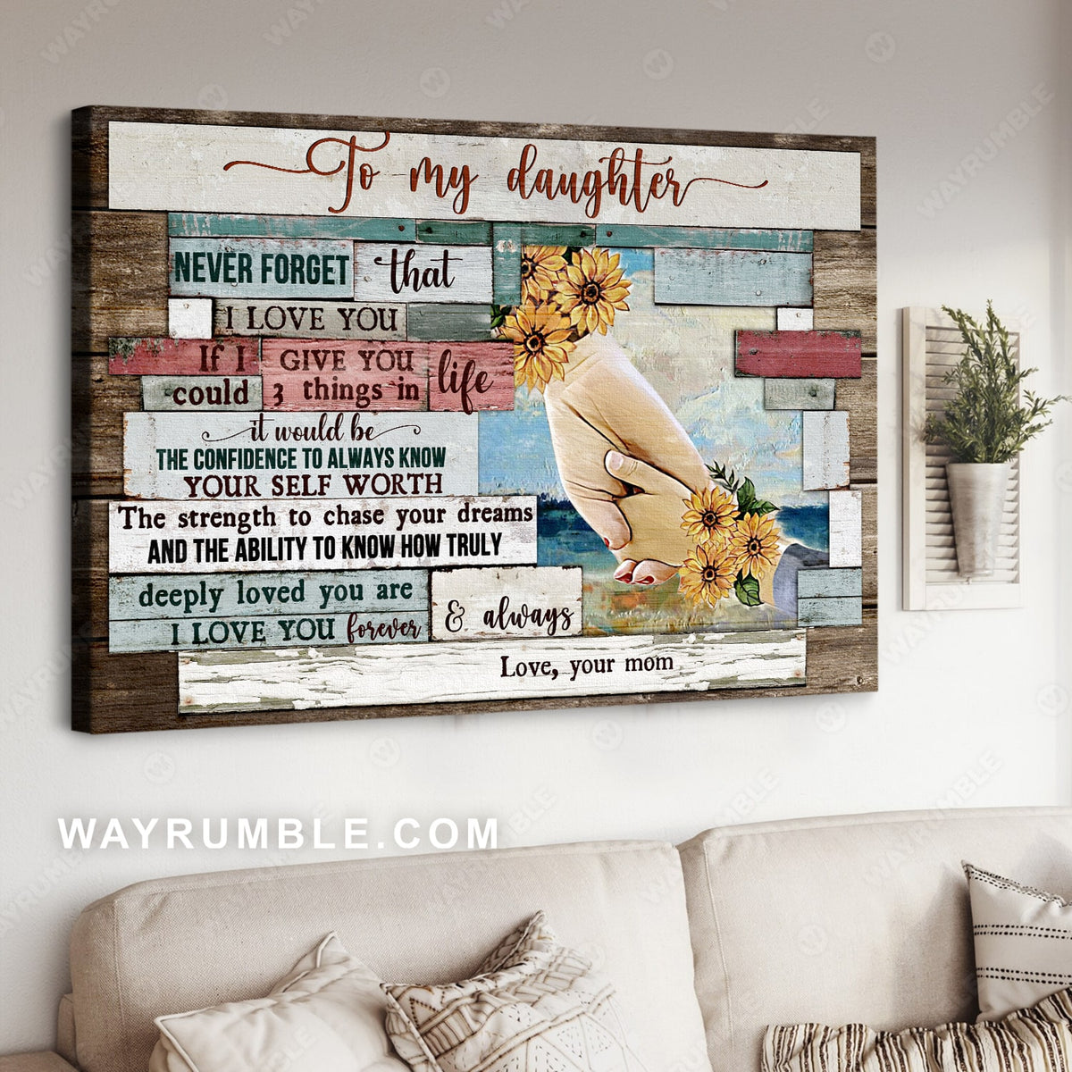 Mom to daughter, Holding hands, Sunflower Bracelet, I love you forever &amp; always - Family Landscape Canvas Prints, Wall Art