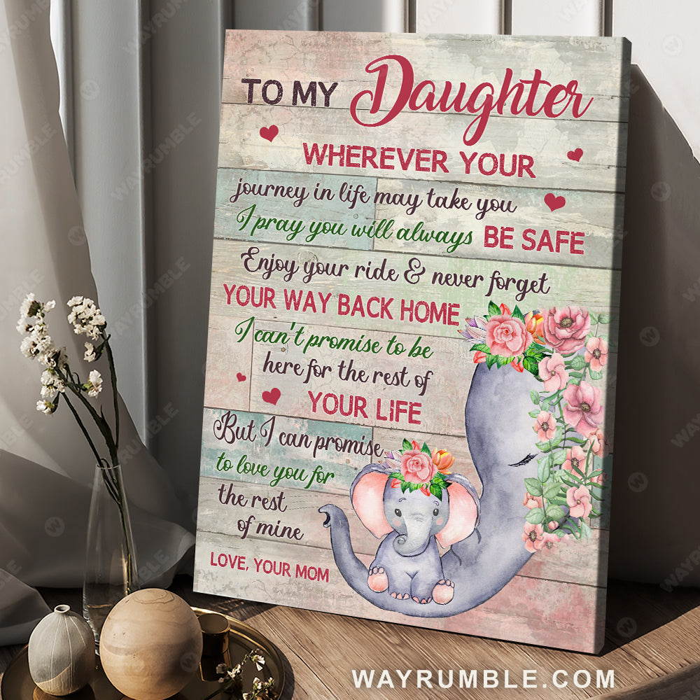 Mom to daughter, Elephant painting, Pink flower, I promise to love you for the rest of my life - Family Portrait Canvas Prints, Wall Art