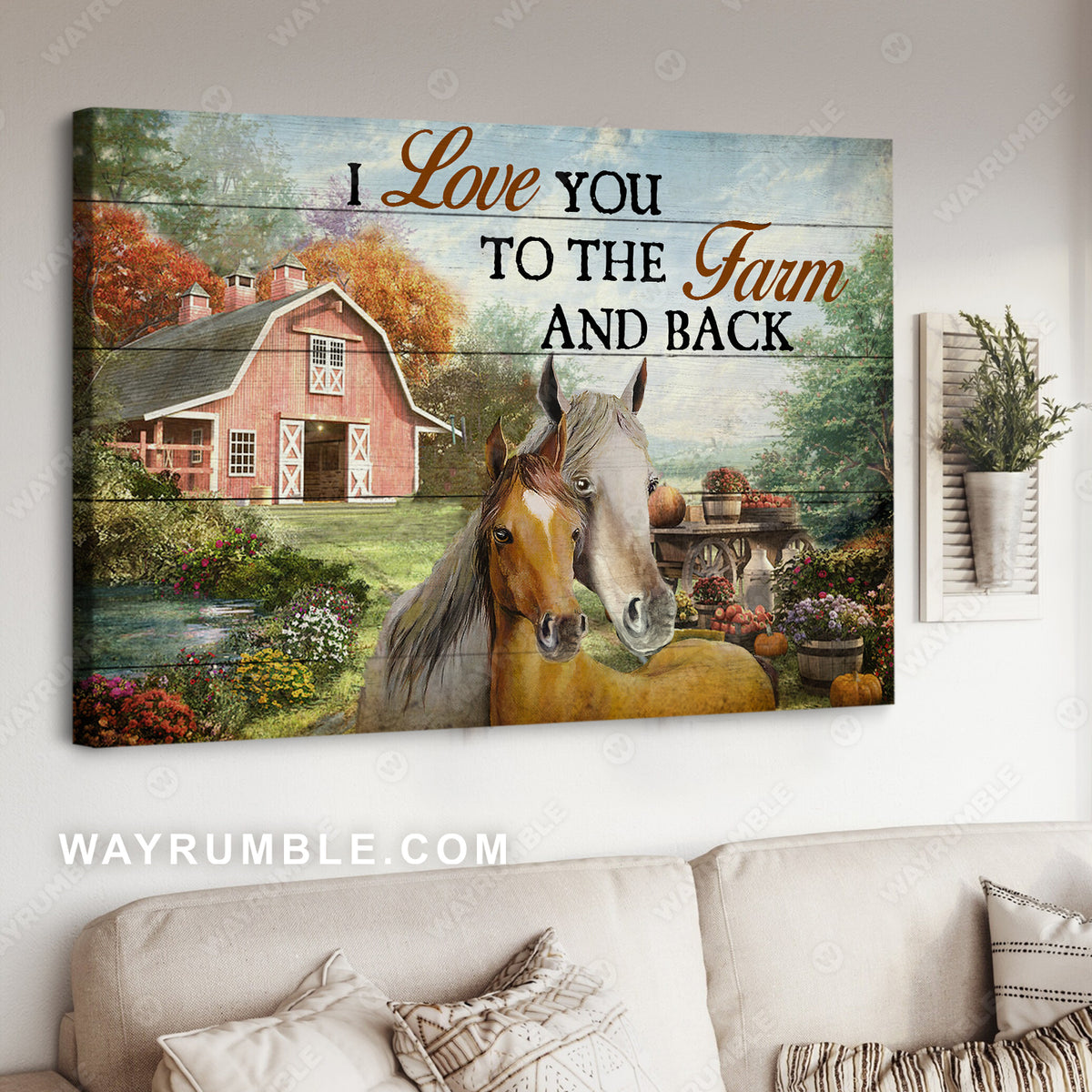 Horse drawing, Beautiful forest, I love you to the farm and back - Family Landscape Canvas Prints, Wall Art