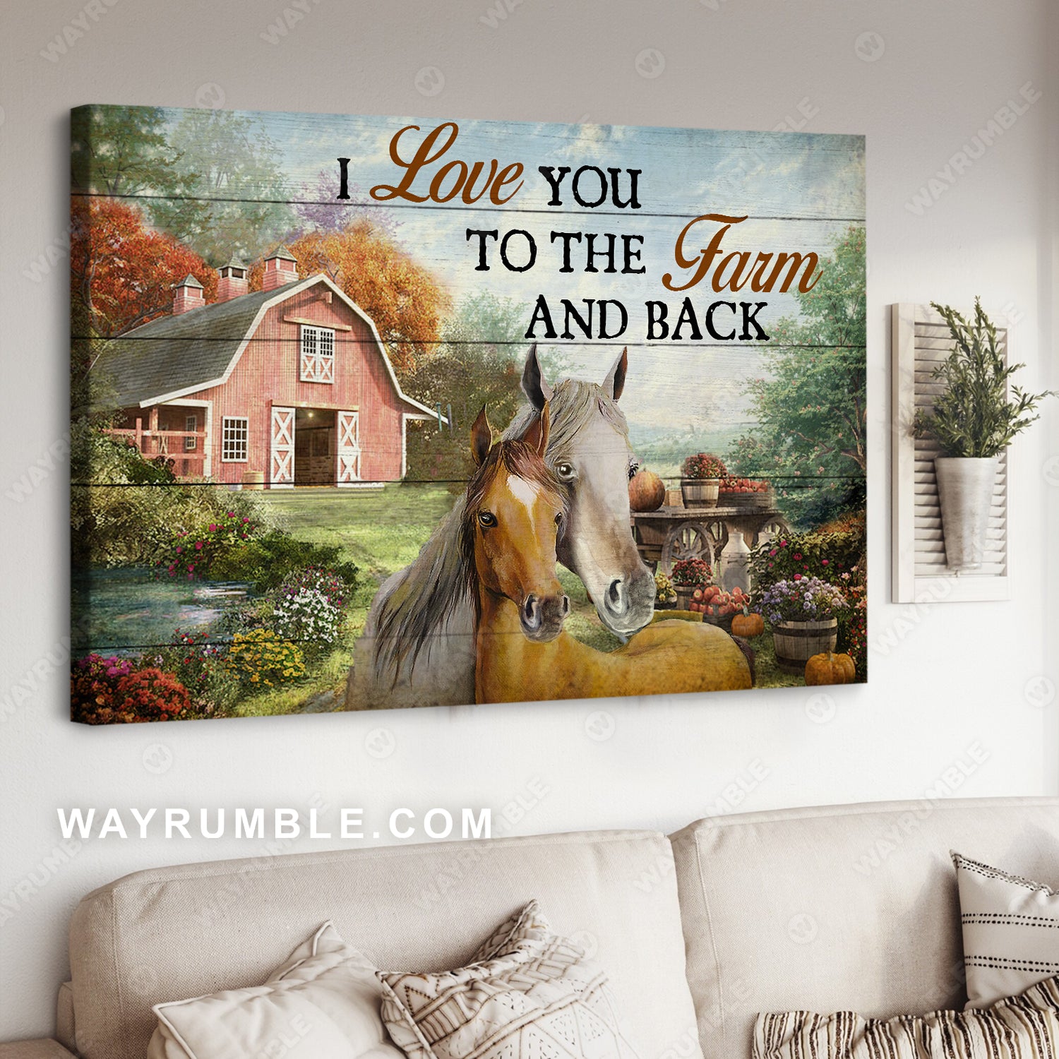 Horse drawing, Beautiful forest, I love you to the farm and back - Family Landscape Canvas Prints, Wall Art