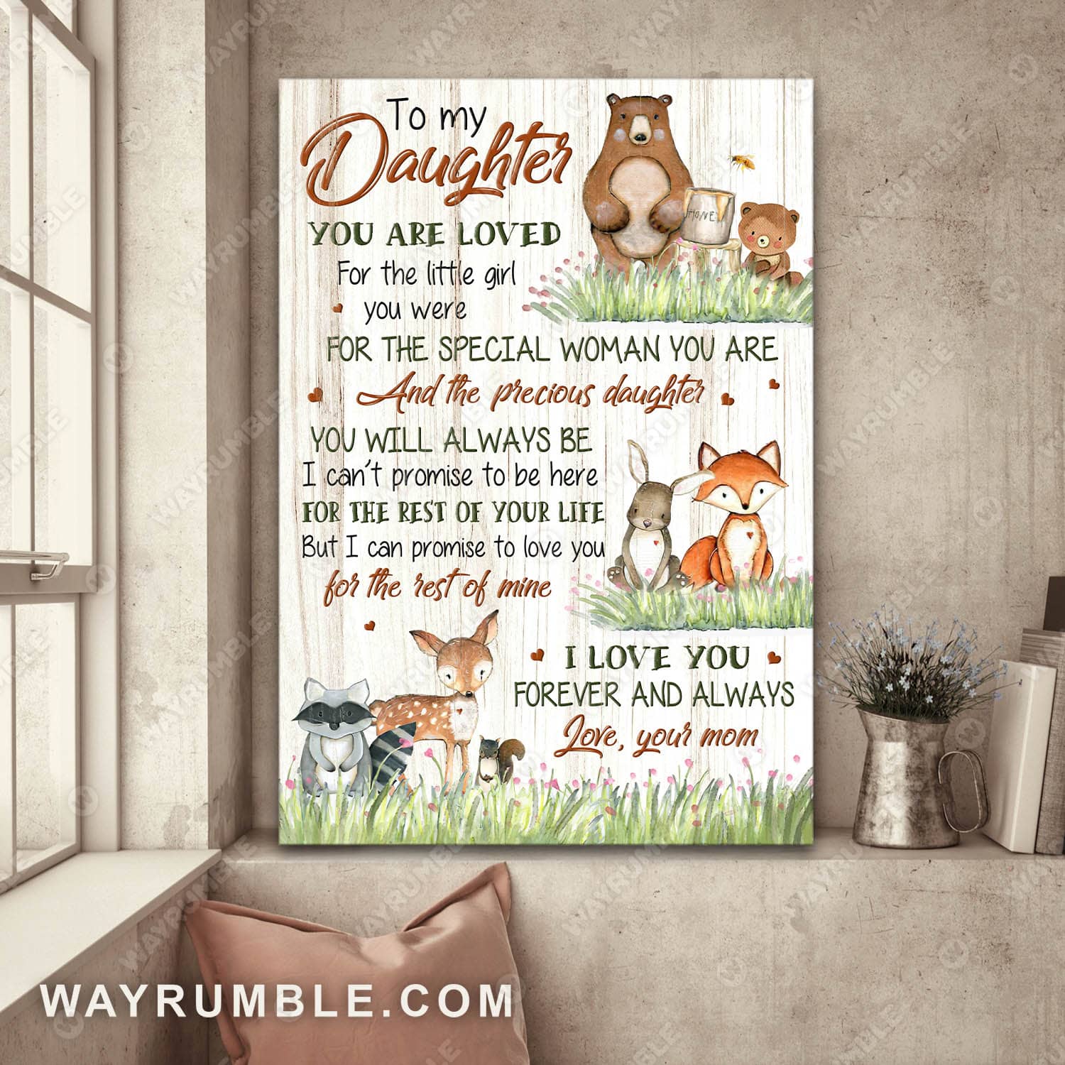 Mom to daughter, Forest animal, I love you forever and always - Family Portrait Canvas Prints, Wall Art