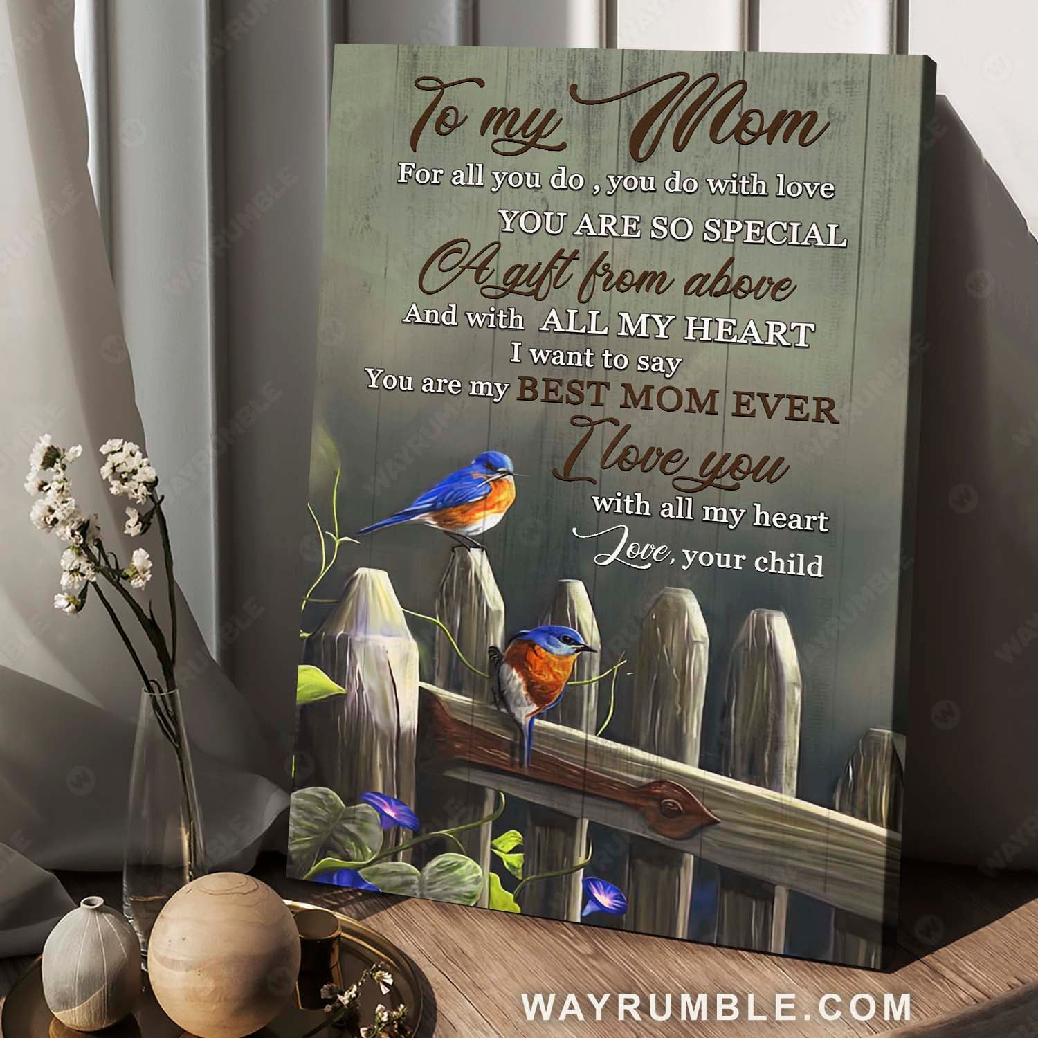 To my mom, Eastern Bluebird drawing, In the garden, You are a gift from above - Family Portrait Canvas Prints, Wall Art