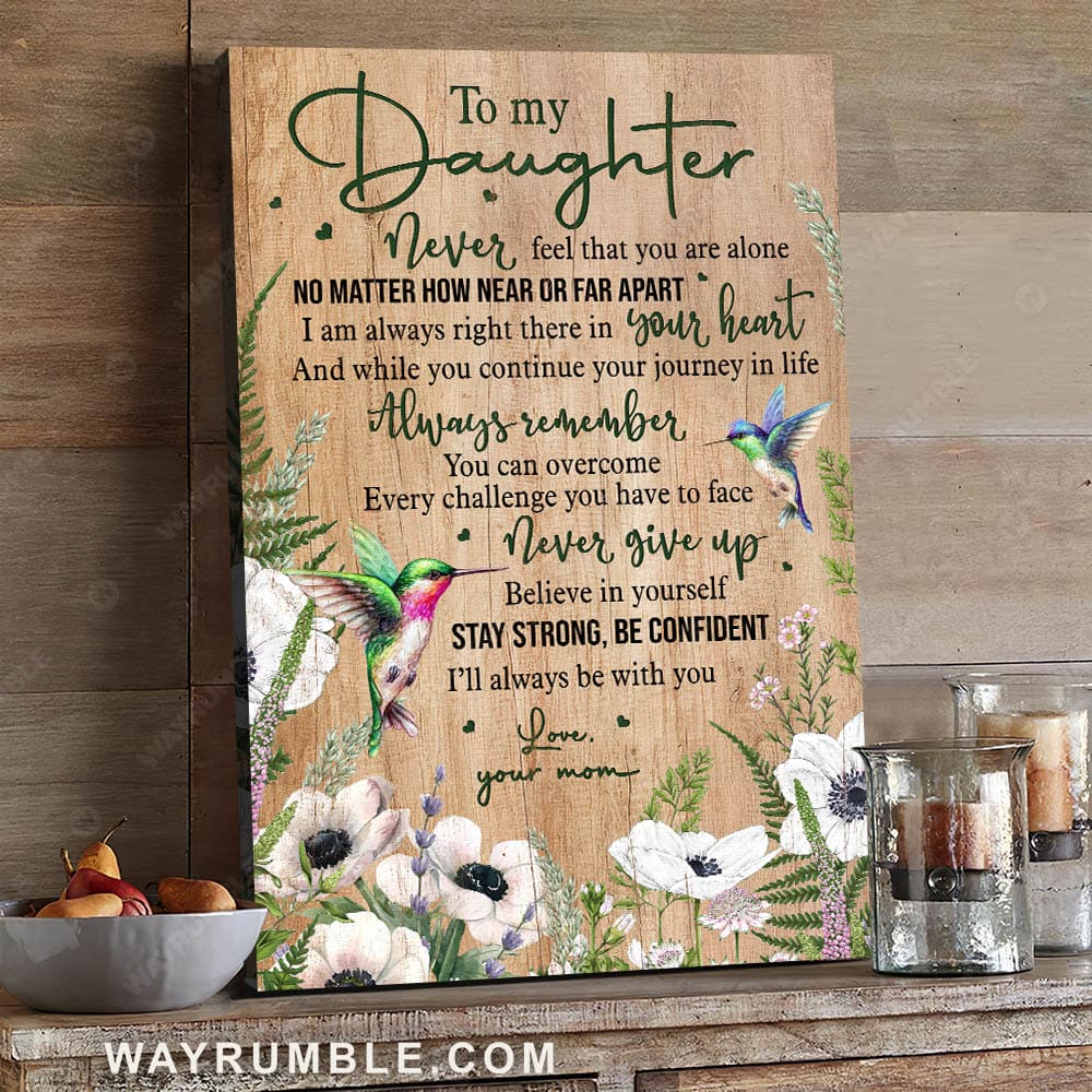 Mom to daughter, Hummingbird painting, White poppy flower, I'll always be with you - Family Portrait Canvas Prints, Wall Art