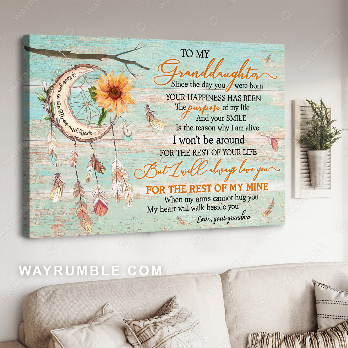 Grandma to granddaughter, Dreamcatcher, moon and sunflower, I will always love you - Family Landscape Canvas Prints, Wall Art