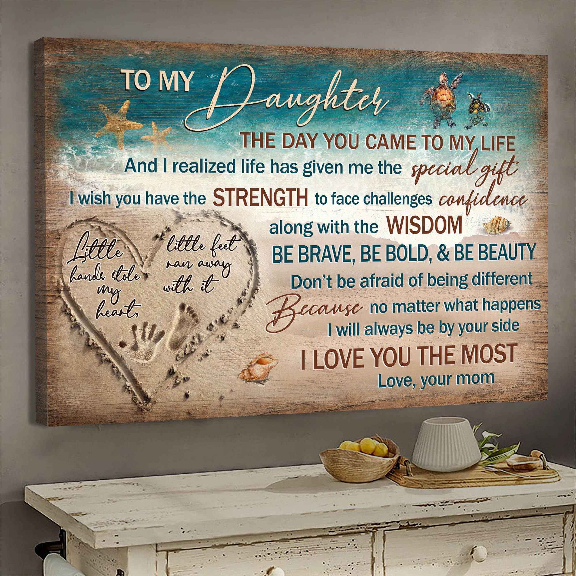 Mom to daughter, Beach - Little hands stole my heart Family Landscape Canvas Prints, Wall Art