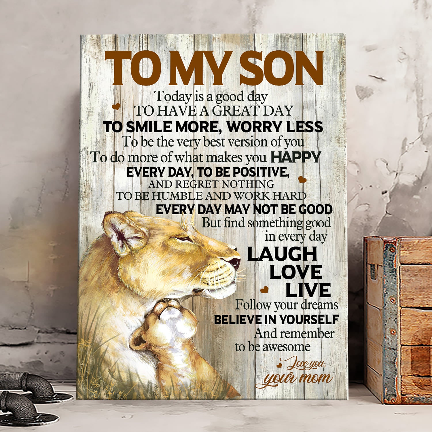 Mom to son, Lion, Believe in yourself - Family Portrait Canvas Prints, Wall Art