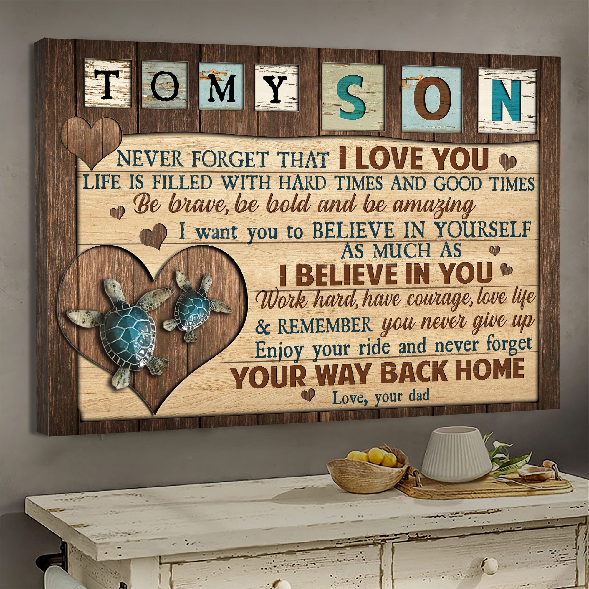 Dad to son, Turtle Family, Enjoy your ride & Never forget your way back home - Family Landscape Canvas Prints, Wall Art