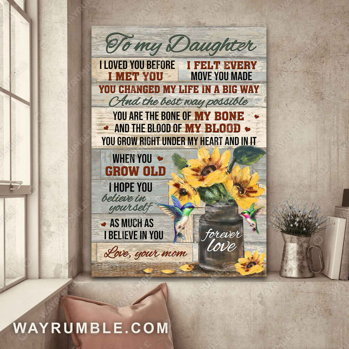 Mom to daughter, Sunflower painting, Mason Jar, You changed my life in a big way - Family Portrait Canvas Prints, Wall Art