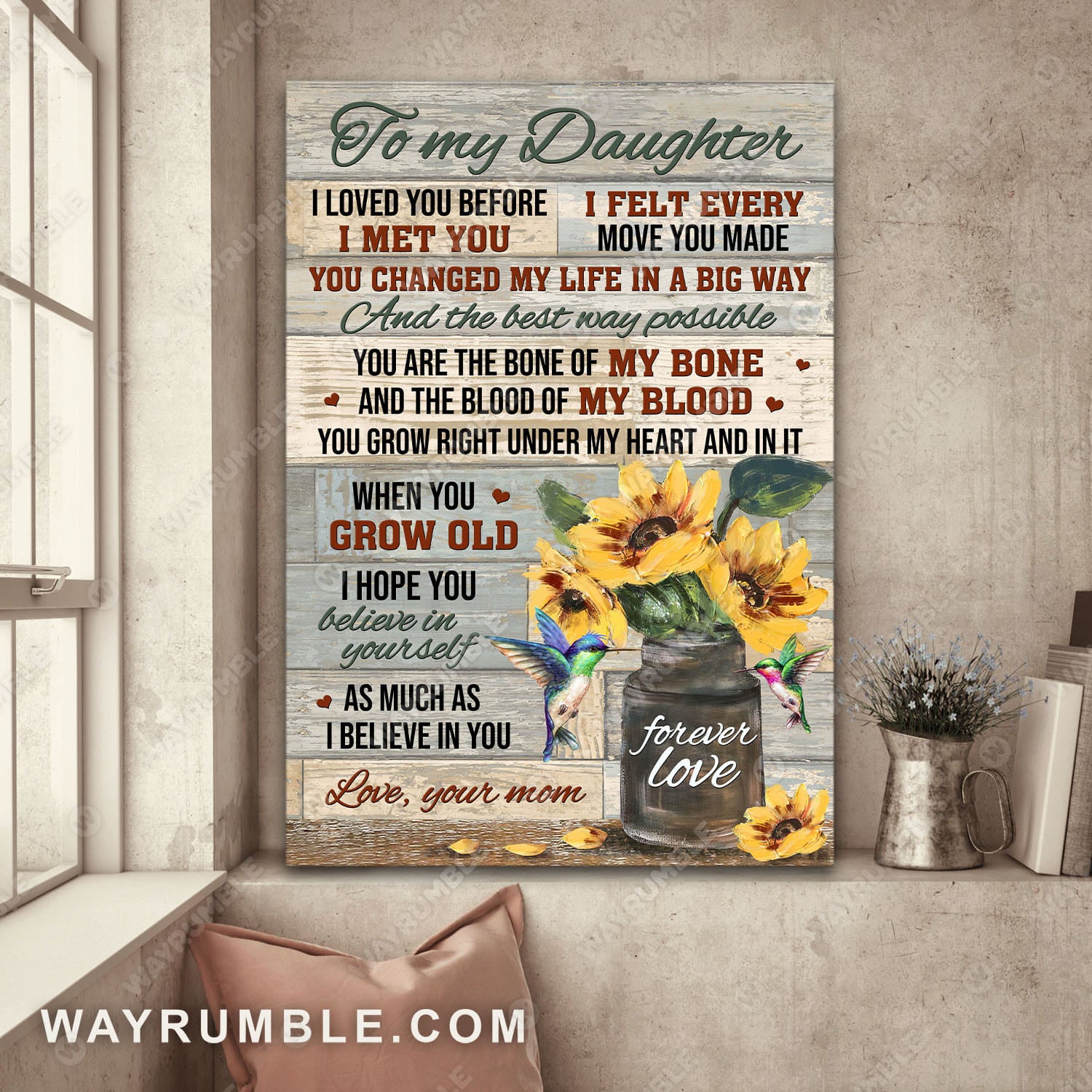 Mom to daughter, Sunflower painting, Mason Jar, You changed my life in a big way - Family Portrait Canvas Prints, Wall Art