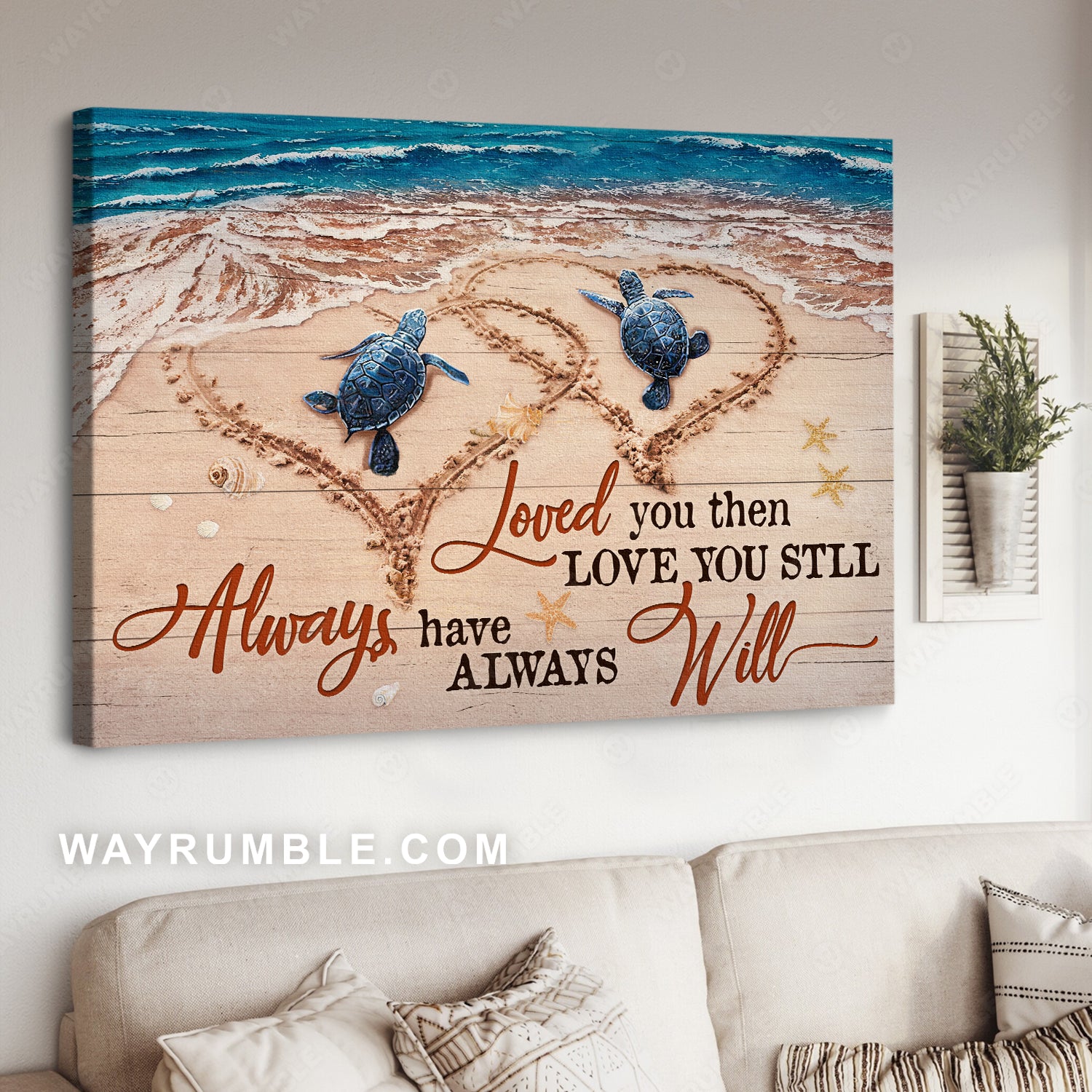 Blue sea turtle, Beautiful ocean, Heart shape, Loved you then - Family Landscape Canvas Prints, Wall Art