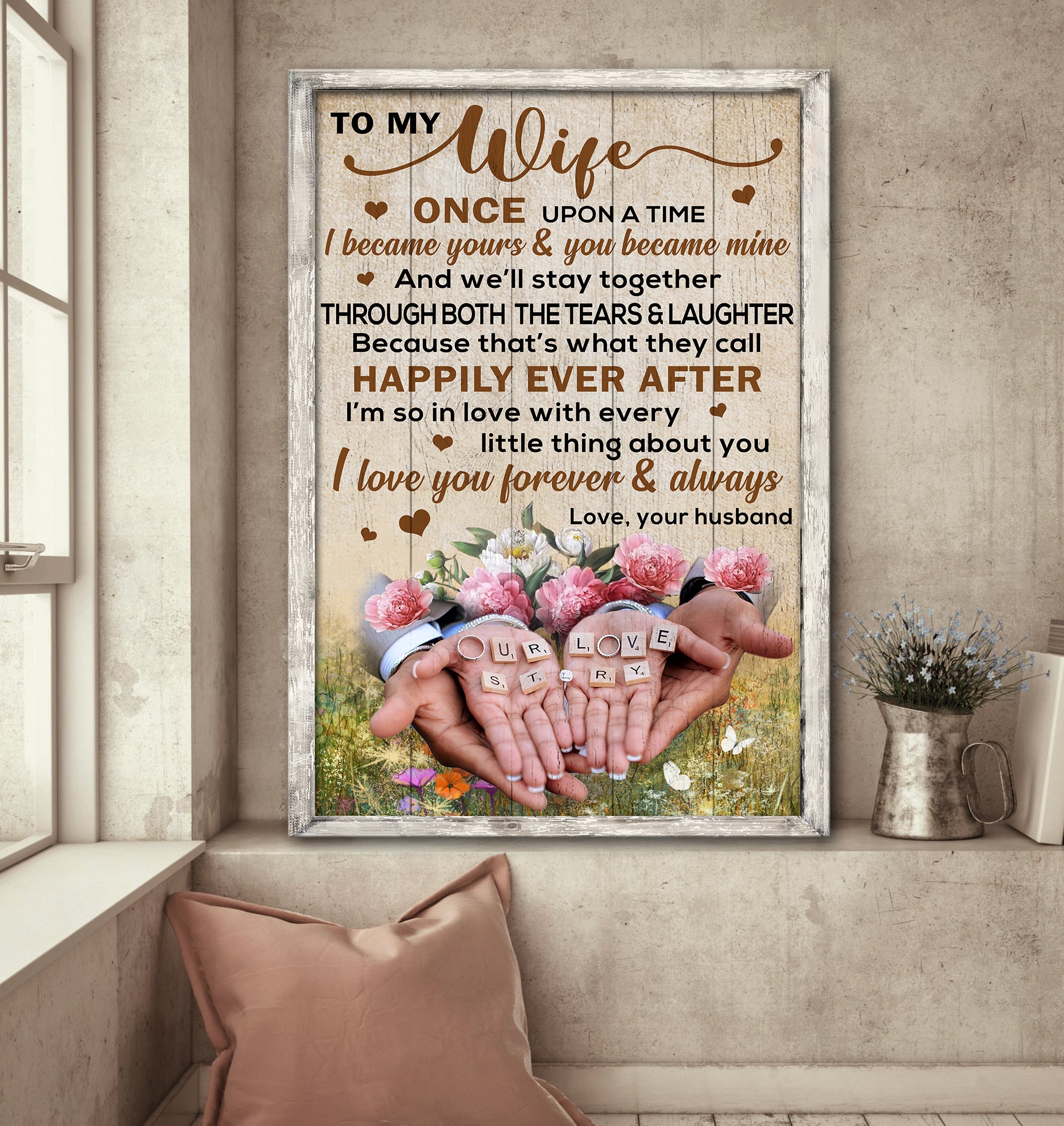 To my wife, Hand in hand, Ring Couple, Once upon a time, I became yours & you became mine - Couple Portrait Canvas Prints, Wall Art