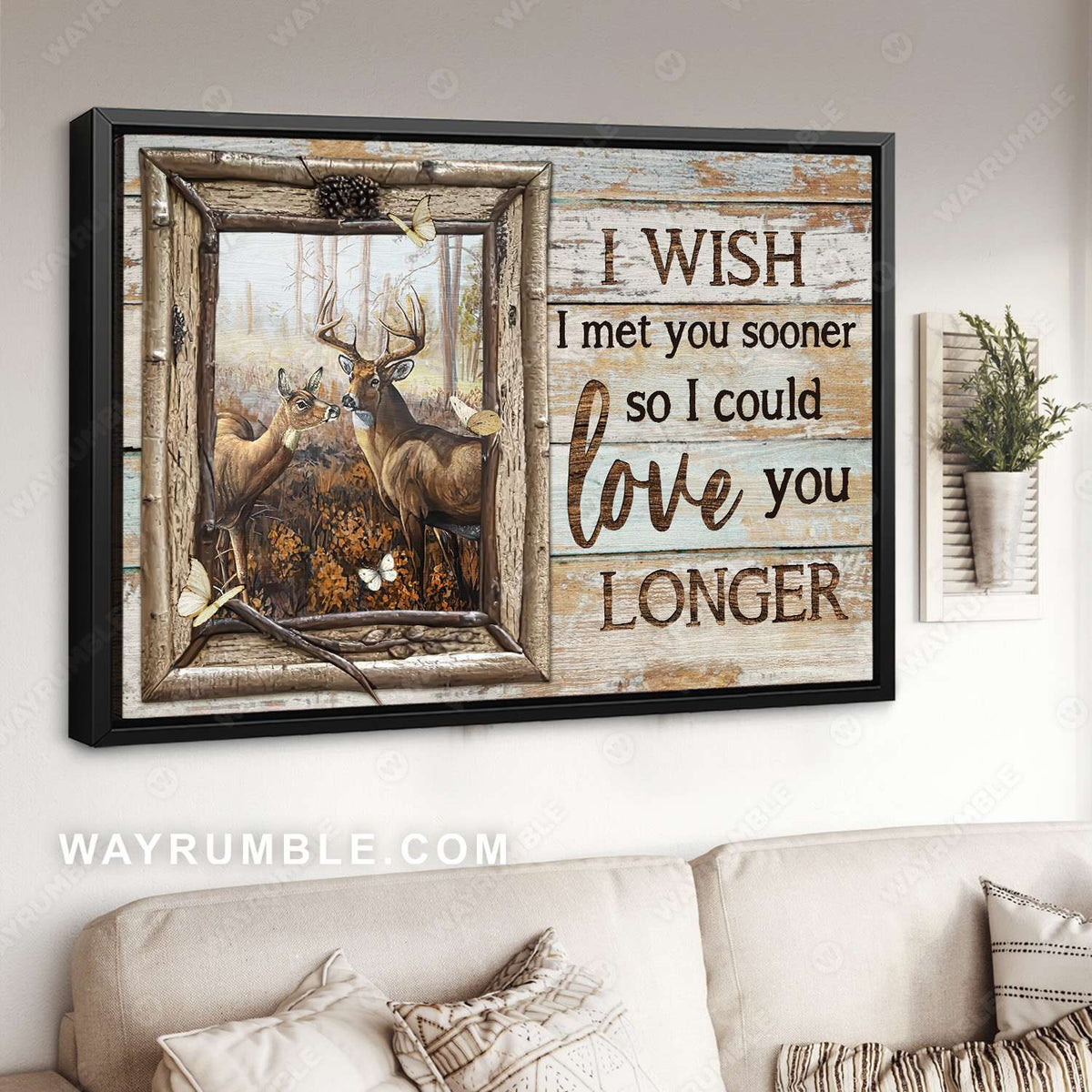 Deer painting, Autumn forest, White butterfly, I wish I met you sooner - Family Landscape Canvas Prints, Wall Art