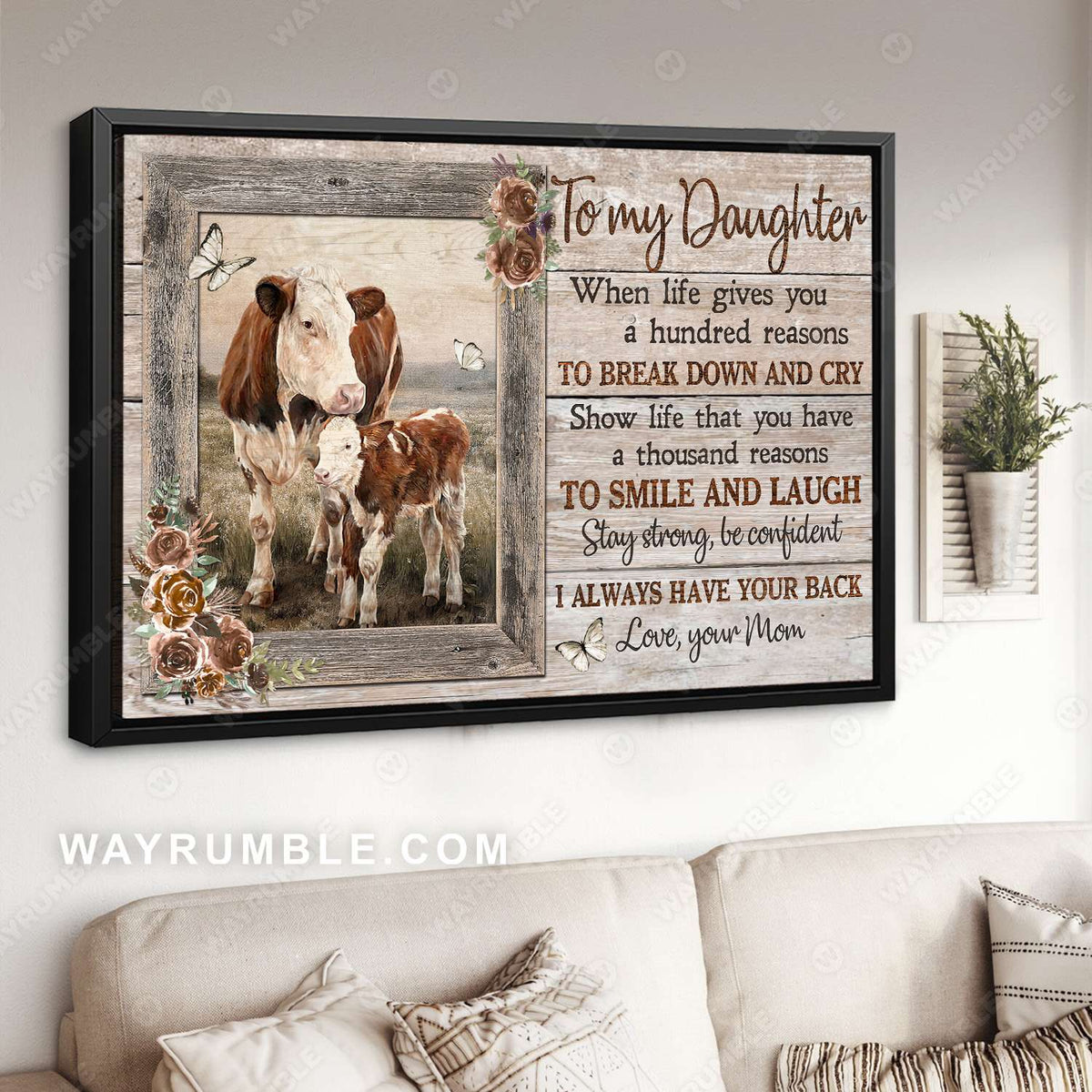 Mom to daughter, Cow painting, On the farm, I always have your back - Family Landscape Canvas Prints, Wall Art