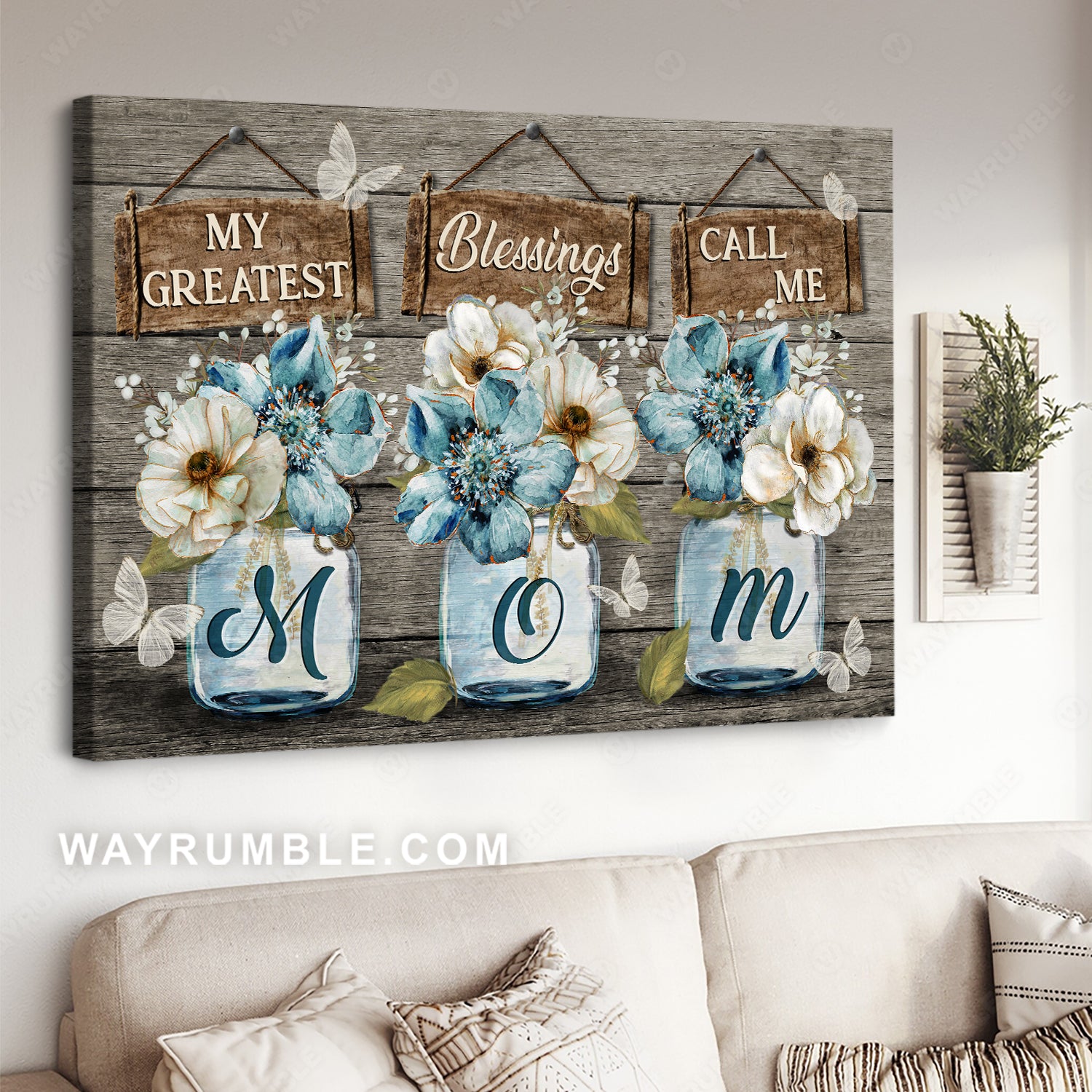 Beautiful flower, Crystal butterfly, My greatest blessings call me Mom - Family Landscape Canvas Prints, Wall Art