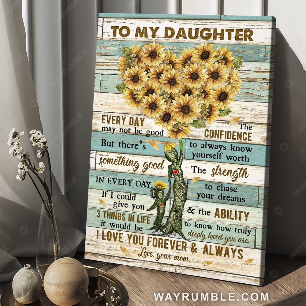 Mom to daughter, Sunflower painting, I love you forever & always - Family Portrait Canvas Prints, Wall Art