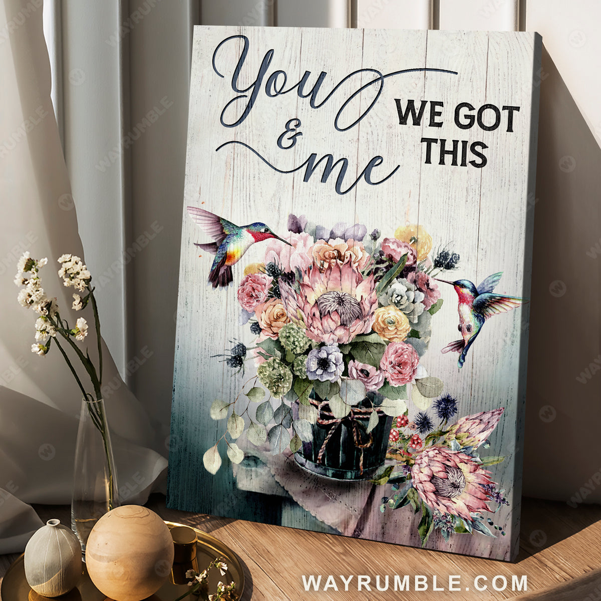 Hummingbirds, Colorful flowers, Flower pot, You and me we got this - Family Portrait Canvas Prints, Wall Art