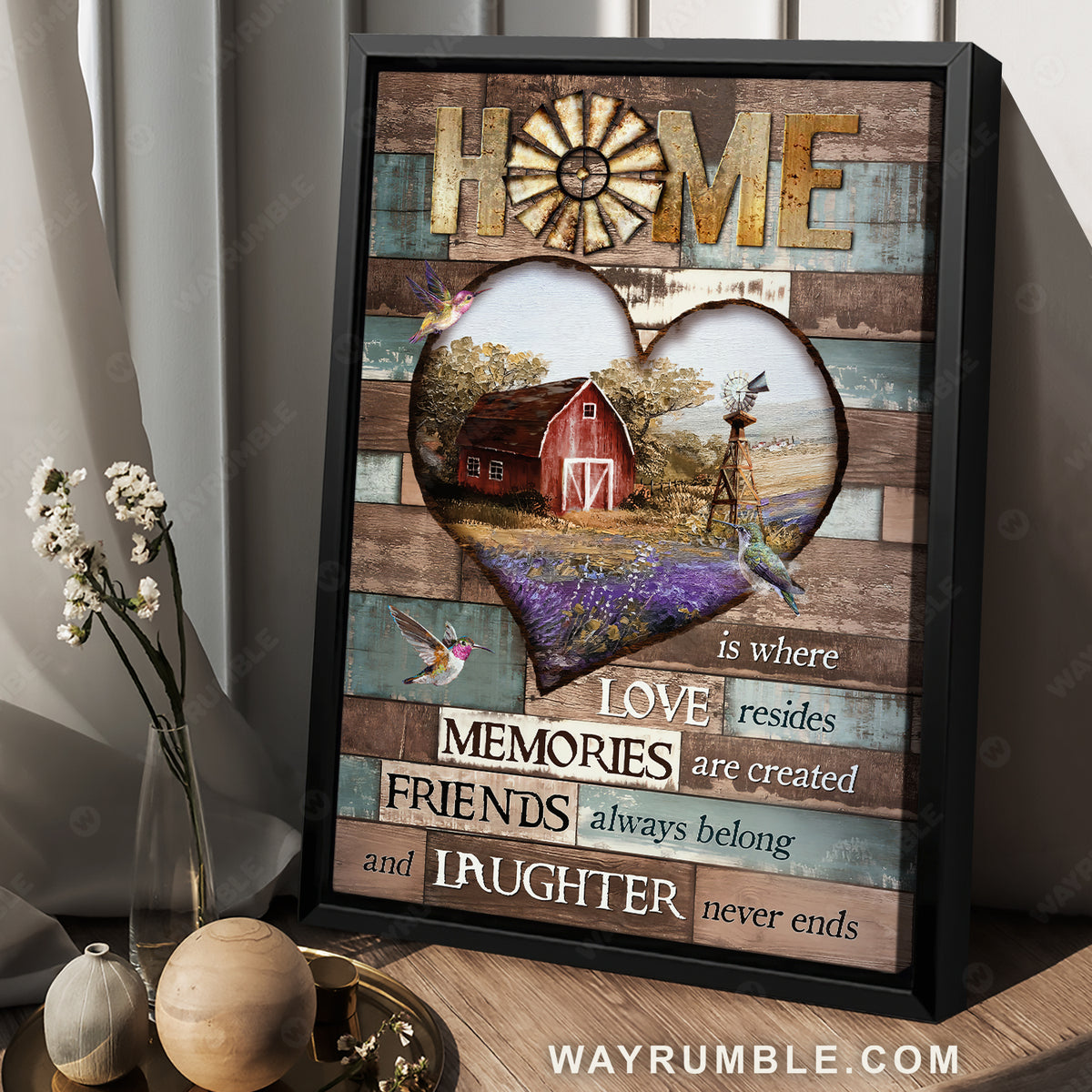 Countryside painting, Red house, Lavender field, Home is where love resides - Family Portrait Canvas Prints, Wall Art