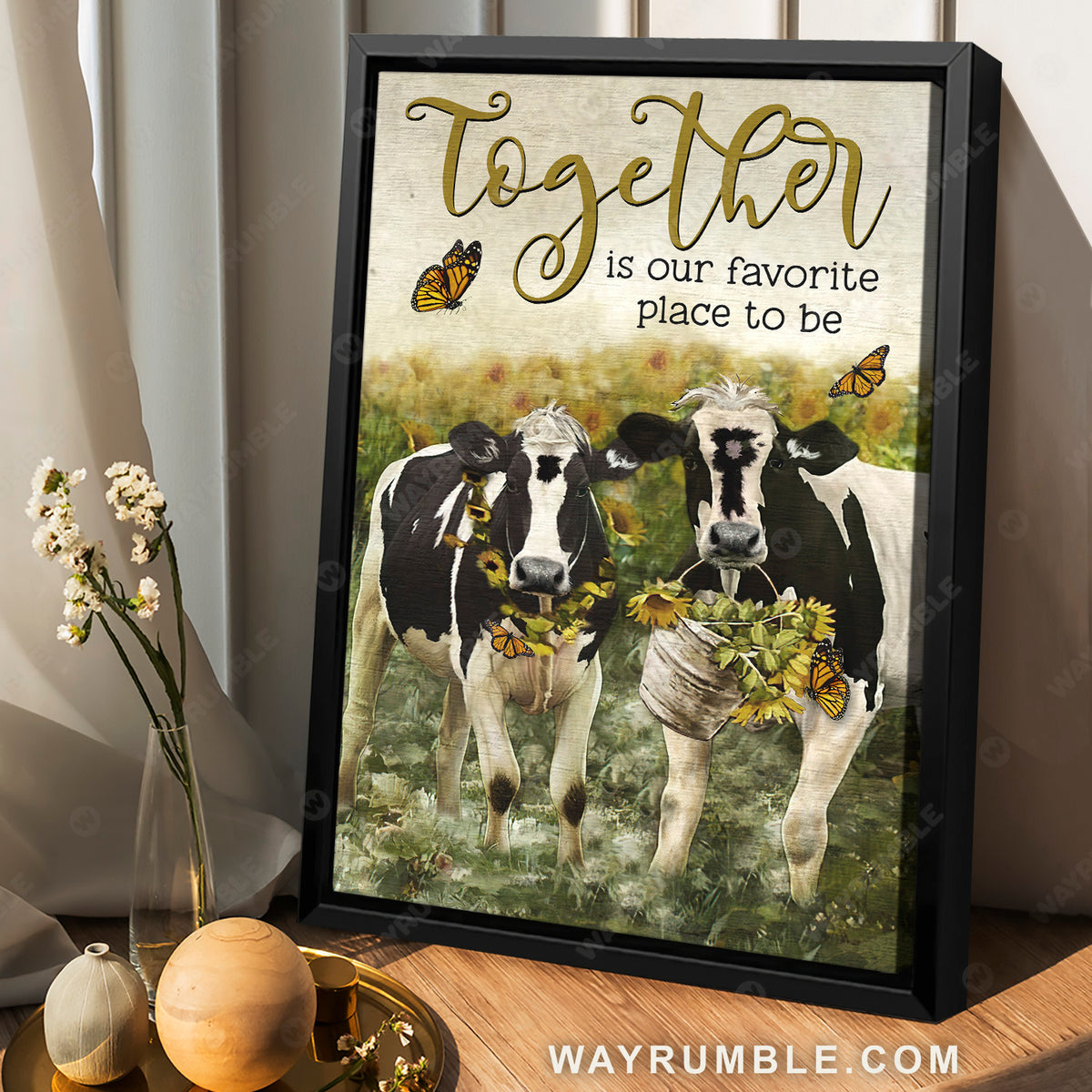 Diary cow drawing, Sunflower field, Together is our favorite place to be - Family Portrait Canvas Prints, Wall Art