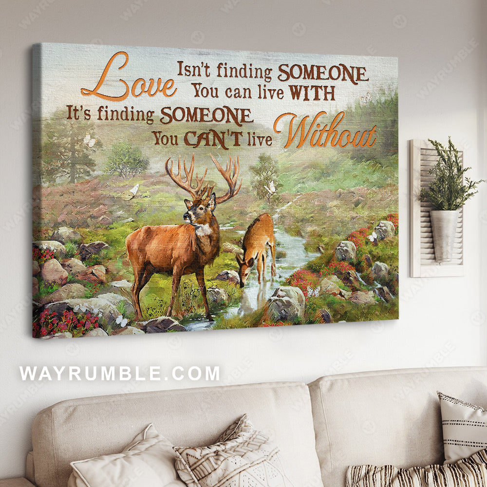 Deer drawing, Green forest, Countryside, Love isn't finding someone - Family Landscape Canvas Prints, Wall Art