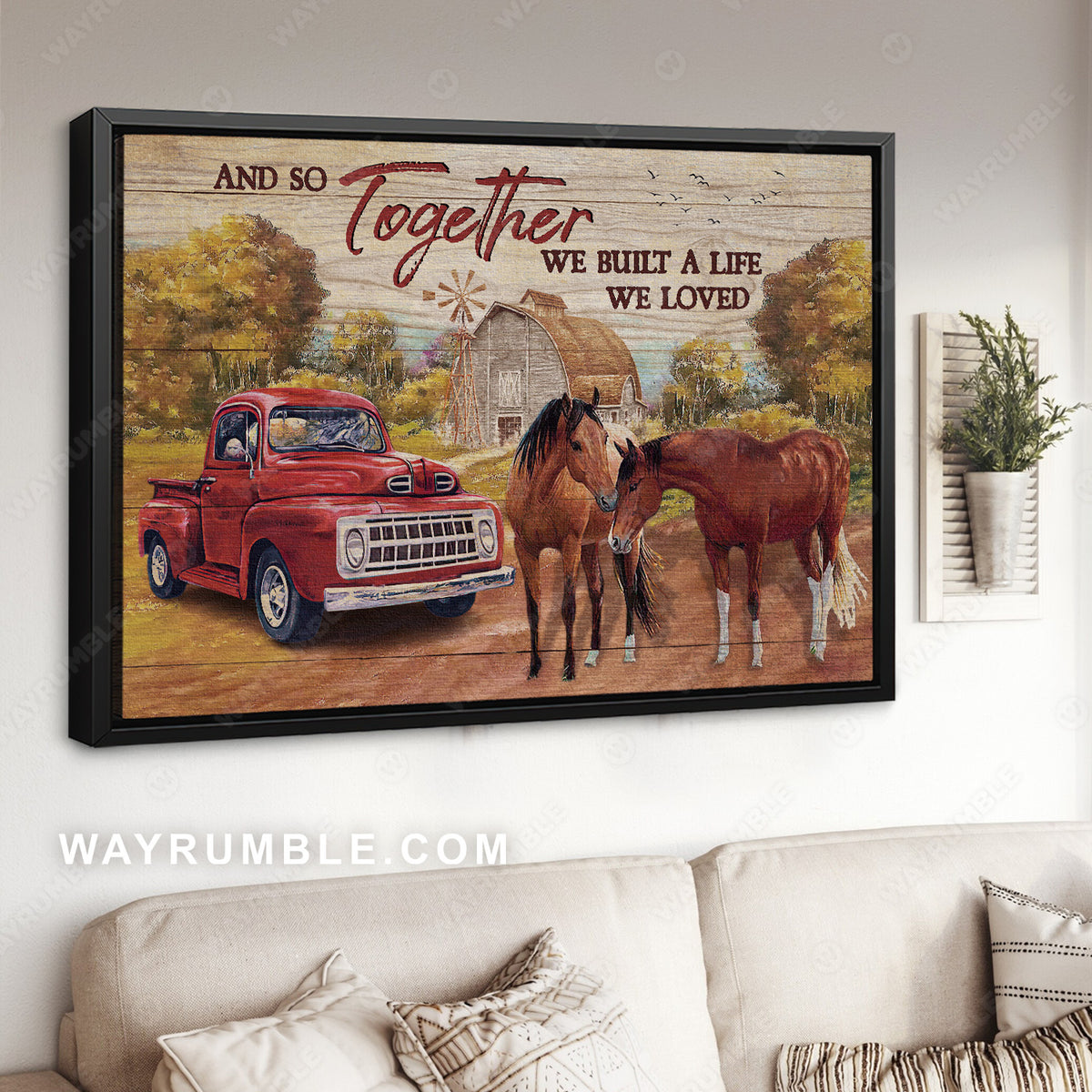 Beautiful countryside, Brown horse, Ladybug car, We built a life we loved - Family Landscape Canvas Prints, Wall Art