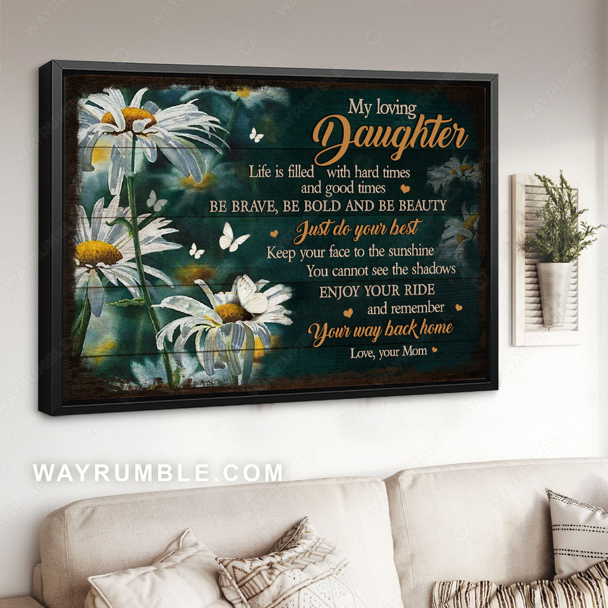 Mom to daughter, Daisy flower painting, Remember your way back home - Family Landscape Canvas Prints, Wall Art