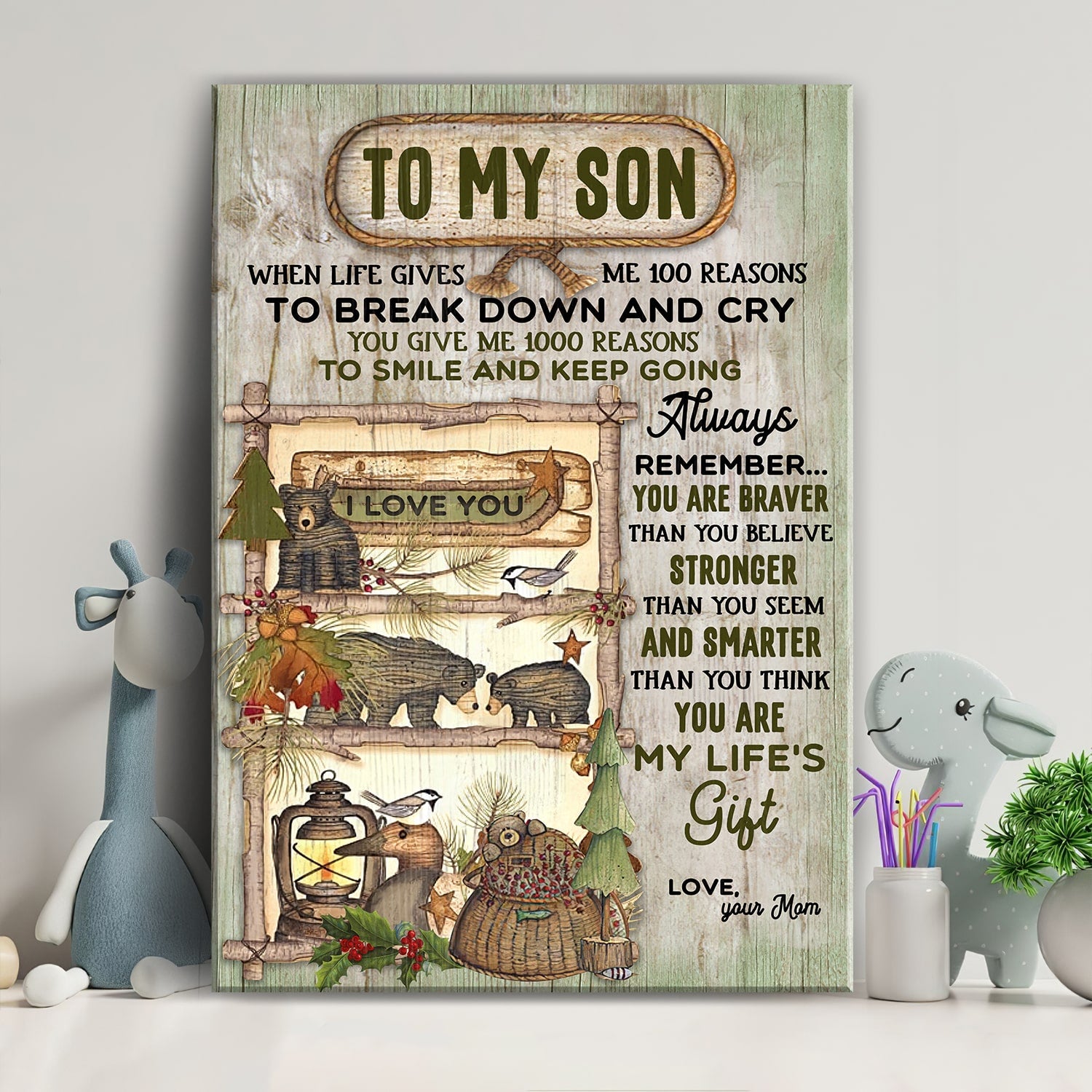 Mom to son, Bear Family, You give me 1000 reasons to smile and keep going - Family Portrait Canvas Prints, Wall Art