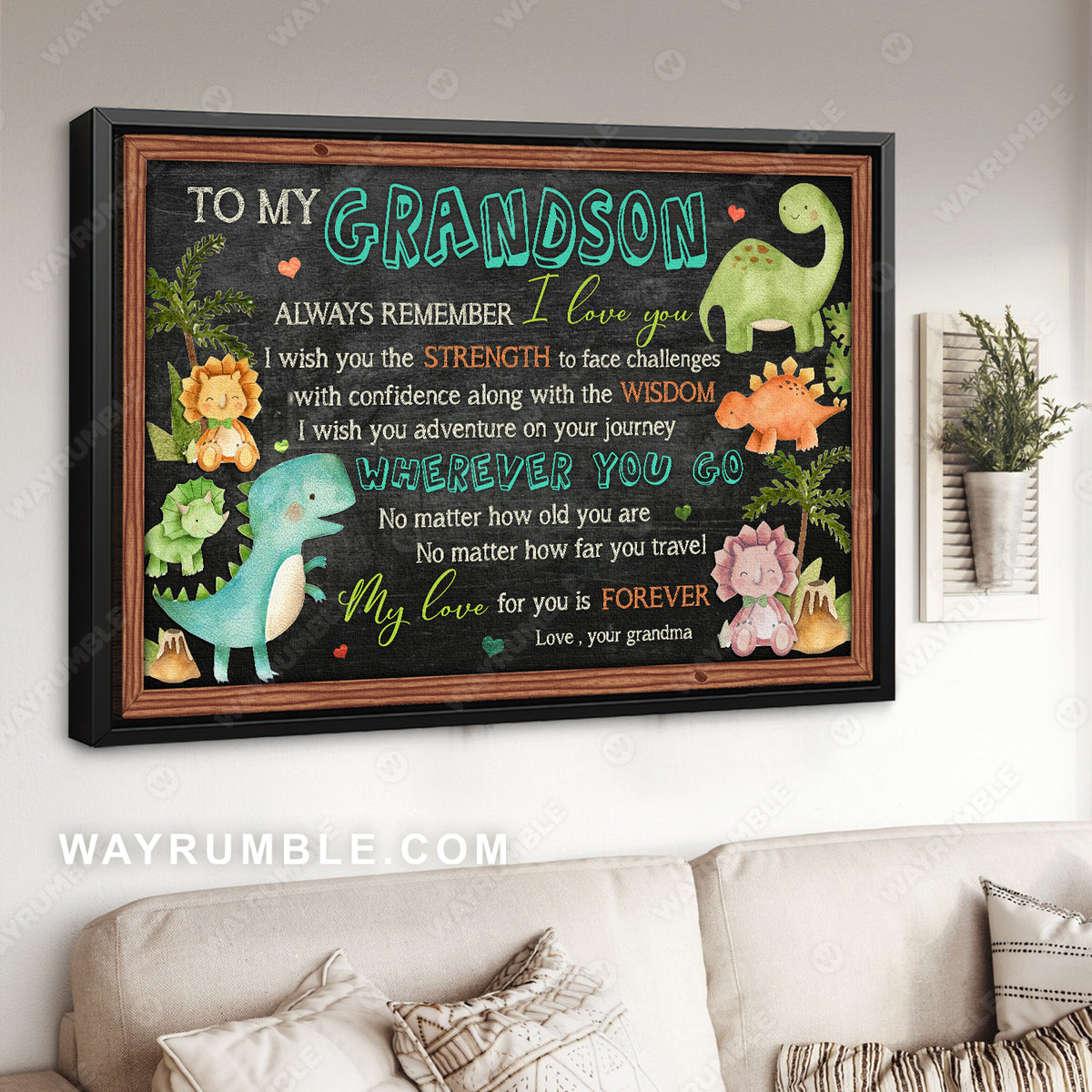 Grandma to Grandson, Dinosaur painting, Cute dinosaur, My love for you is forever -  Family Landscape Canvas Prints, Wall Art