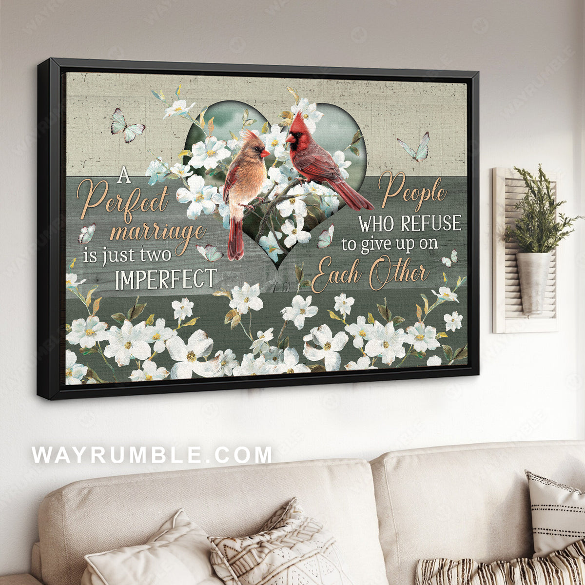 Beautiful cardinals, Cardinal couple, White flower, A perfect marriage - Family Landscape Canvas Prints, Wall Art