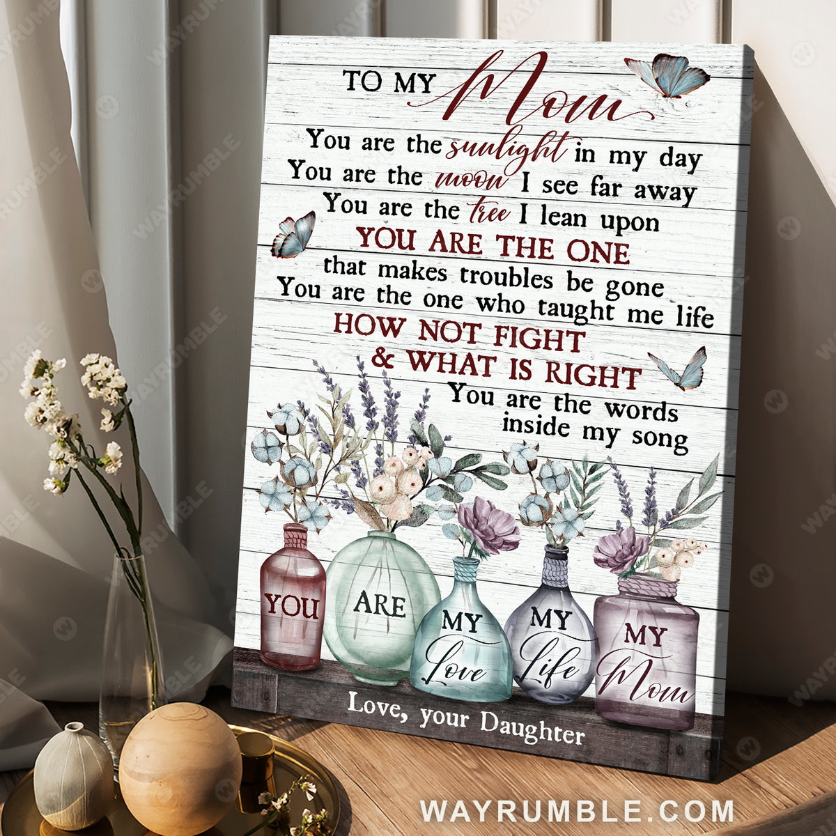 Daughter to mom, Glass bottle, Elegant flower, You are my love, My life, My mom - Family Portrait Canvas Prints, Wall Art