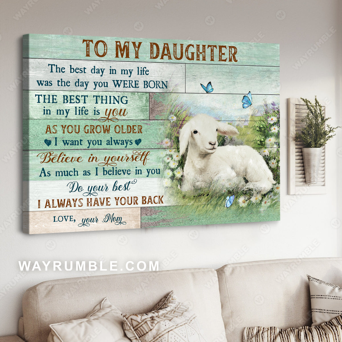 Mom to daughter, Believe in yourself, Sheep drawing, Daisy flower - Family Landscape Canvas Prints, Wall Art
