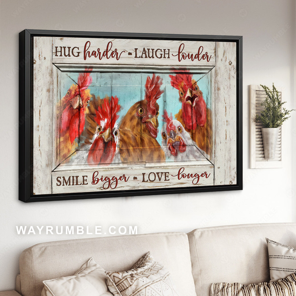 Chicken painting, Farm poultry, Farm life, Hug harder laugh louder - Family Landscape Canvas Prints, Wall Art