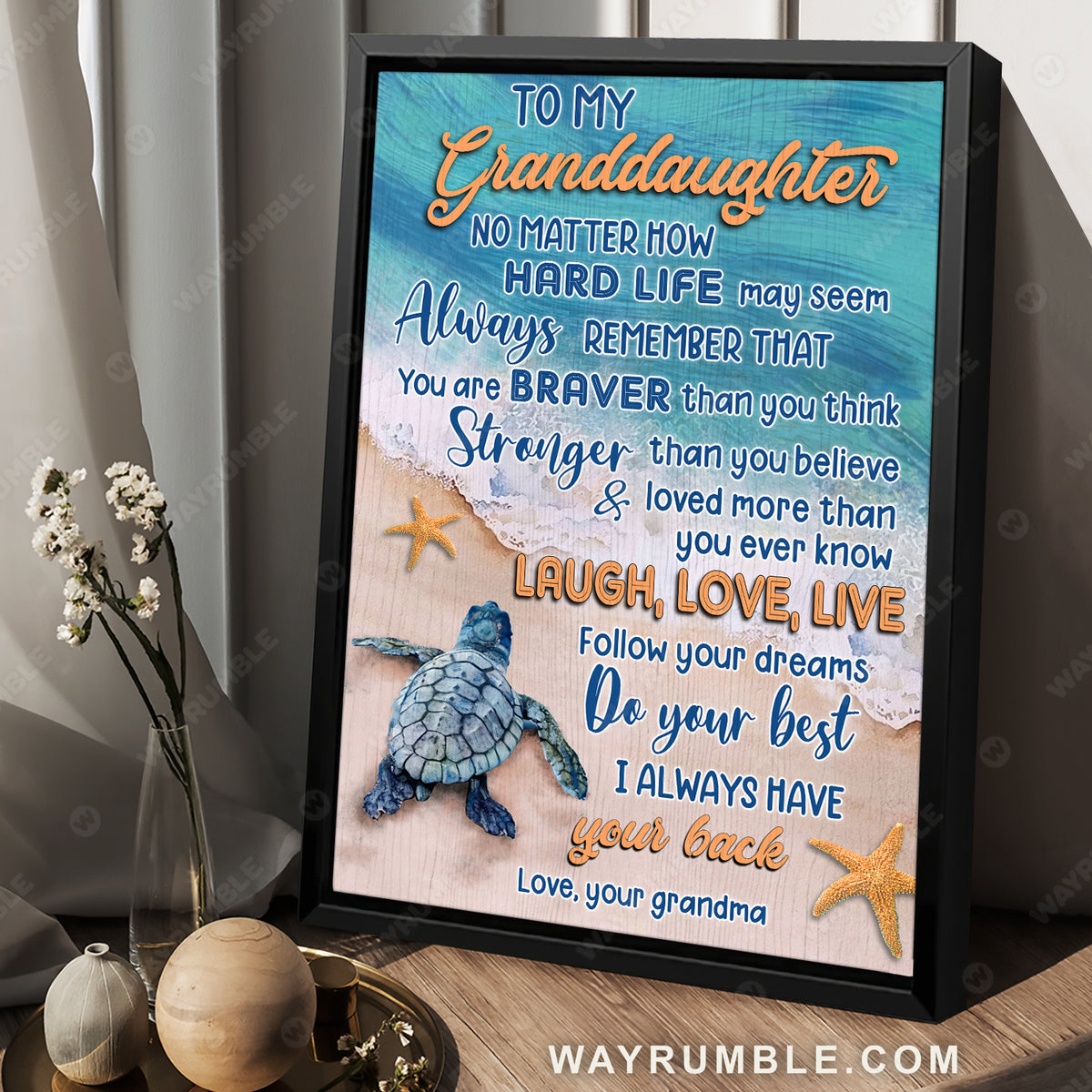 Grandma to Granddaughter, Sea turtle, I always have your back - Family Portrait Canvas Prints, Wall Art